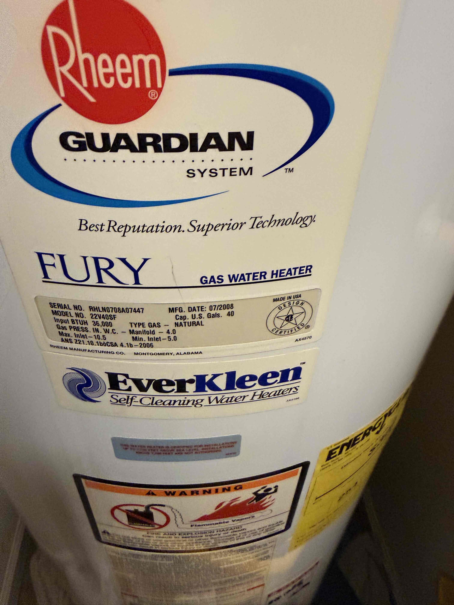 Gave customer estimate to replace 40 gal gas short water heater and bringing it up to code. Customer declined 