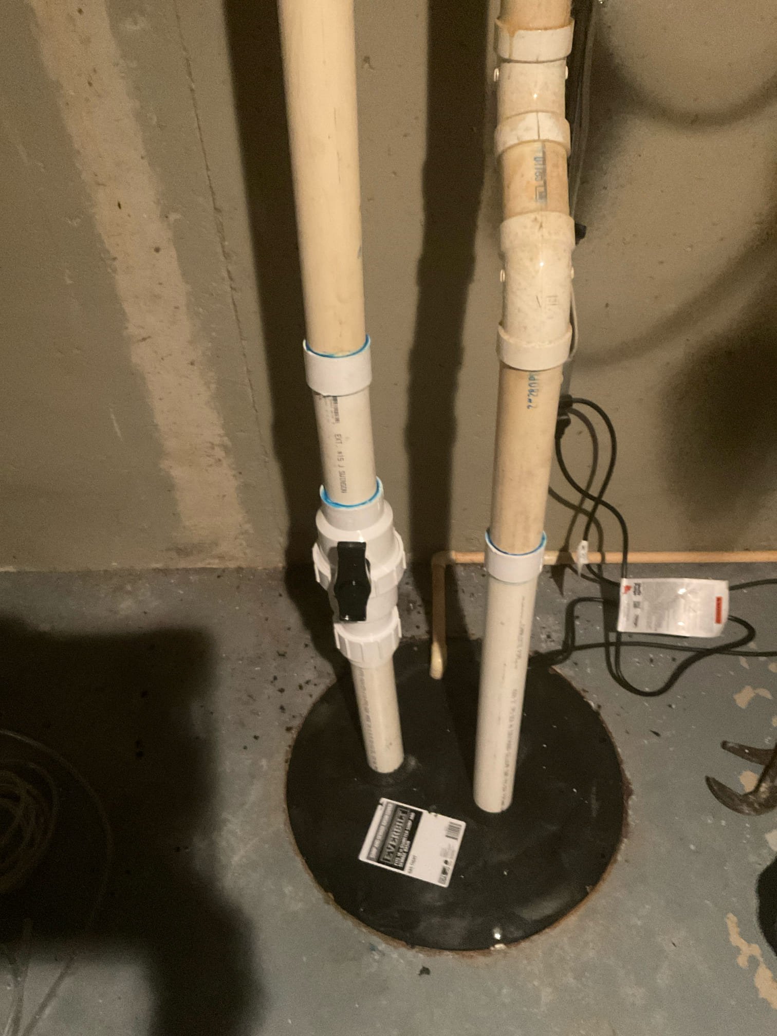 Replaced basement sewage ejector pump , new lid , new check valve and ball valve installed. 