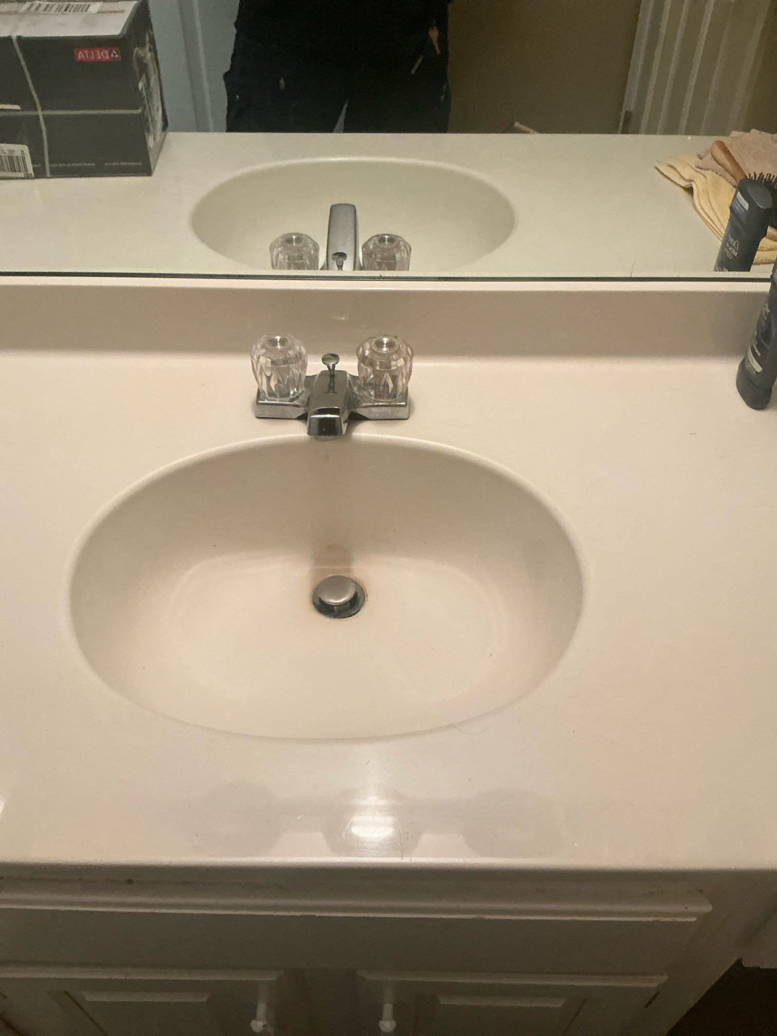 Found flange for basement toilet broke. Replaced with new flange. Found upstairs hall restroom lavatory faucet leaking. Replaced with new Delta lavatory faucet.