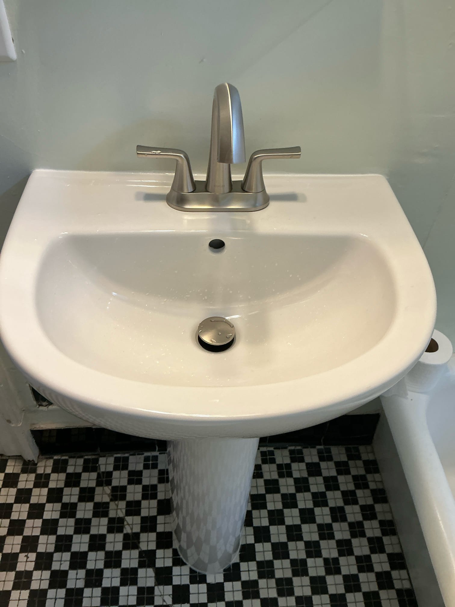 Replaced the broken pedestal sink tested everything. Everything is working as attended. Customer is happy.