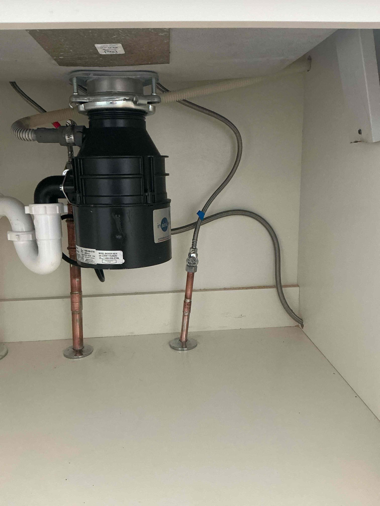 Customer had new cabinets and countertops installed. Installed customer kitchen faucet, customer disposal. Connected drain and water under kitchen sink. Set dishwasher and connected water and drain. Did not connect power to dishwasher. Could not test dishwasher due to known leak on dishwasher itself.