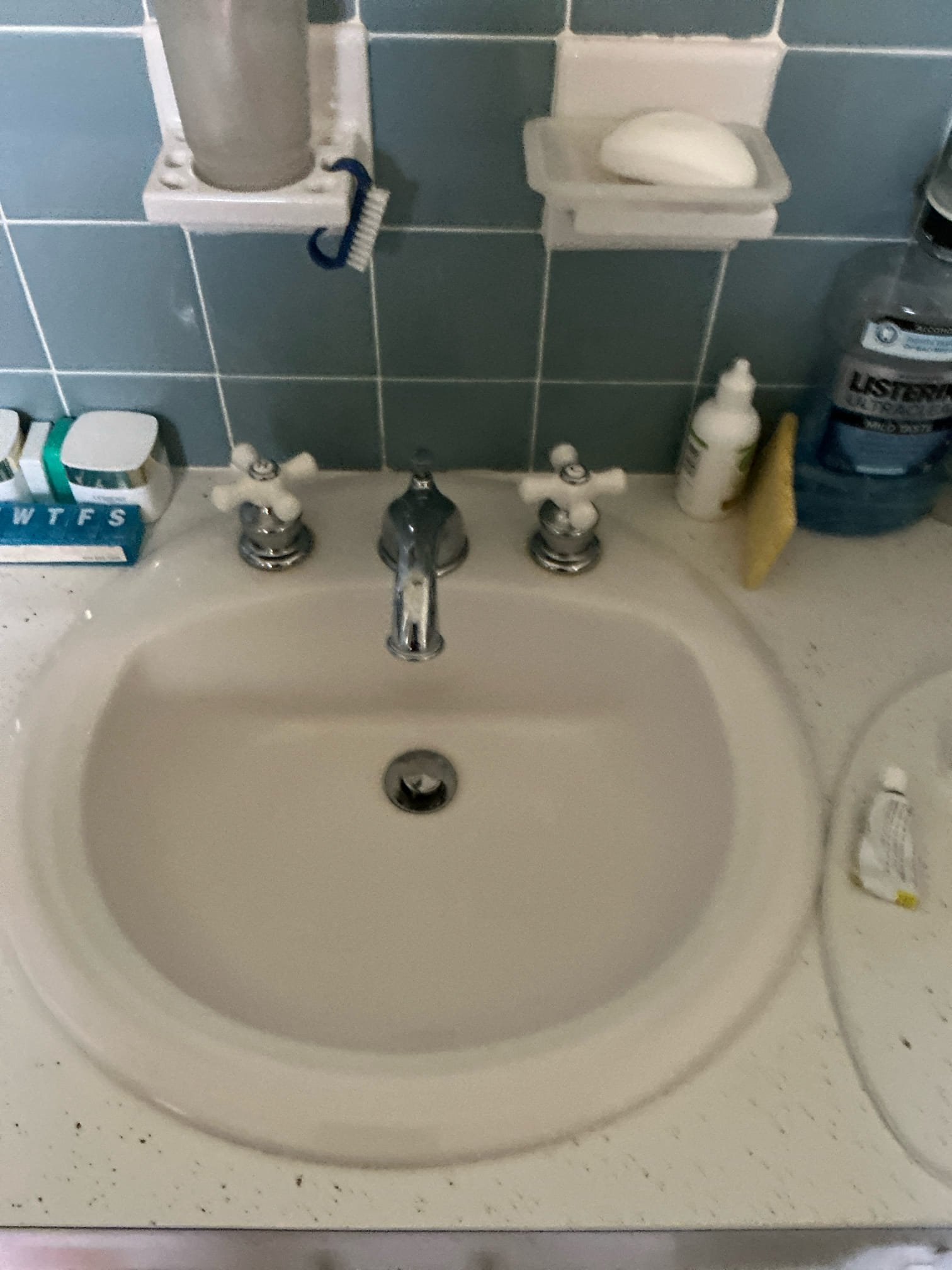 Found toilet in main level powder room clogged. Auger toilet to clear blockage. Did not pull anything back. Flushed toilet several times to test. Found upstairs master shower drain clogged. Snaked drain to clear blockage. Pulled back hair. Ran for several minutes to test drain. Found upstairs lavatory faucet dripping. Furnished and replaced with new delta wide spread lavatory faucet. Tested for leaks no leaks at this time. Found upstairs master shower would not turn off. Replaced washers on stems. Tested water shutting off properly at this time no warranty.