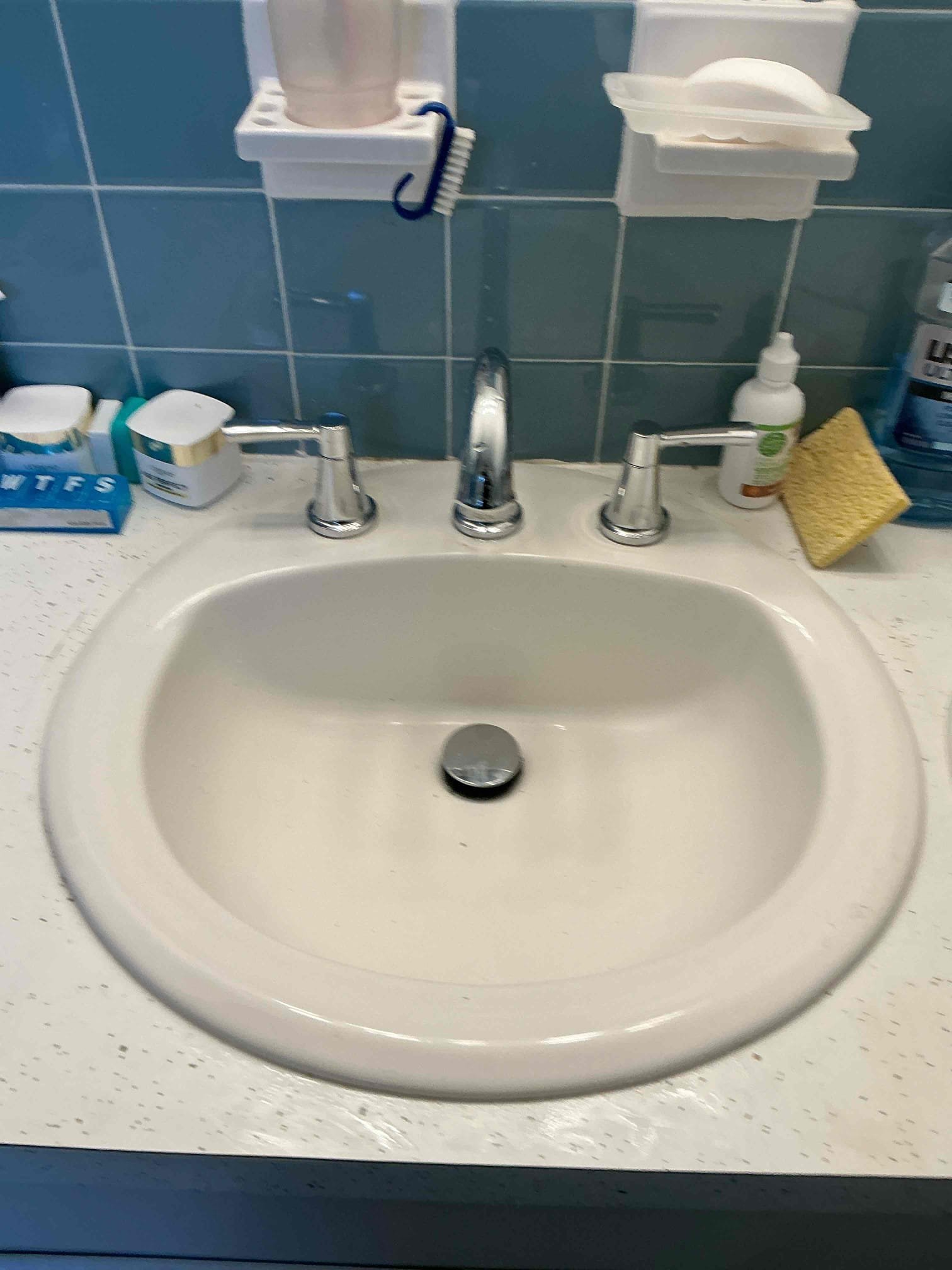 Found toilet in main level powder room clogged. Auger toilet to clear blockage. Did not pull anything back. Flushed toilet several times to test. Found upstairs master shower drain clogged. Snaked drain to clear blockage. Pulled back hair. Ran for several minutes to test drain. Found upstairs lavatory faucet dripping. Furnished and replaced with new delta wide spread lavatory faucet. Tested for leaks no leaks at this time. Found upstairs master shower would not turn off. Replaced washers on stems. Tested water shutting off properly at this time no warranty.