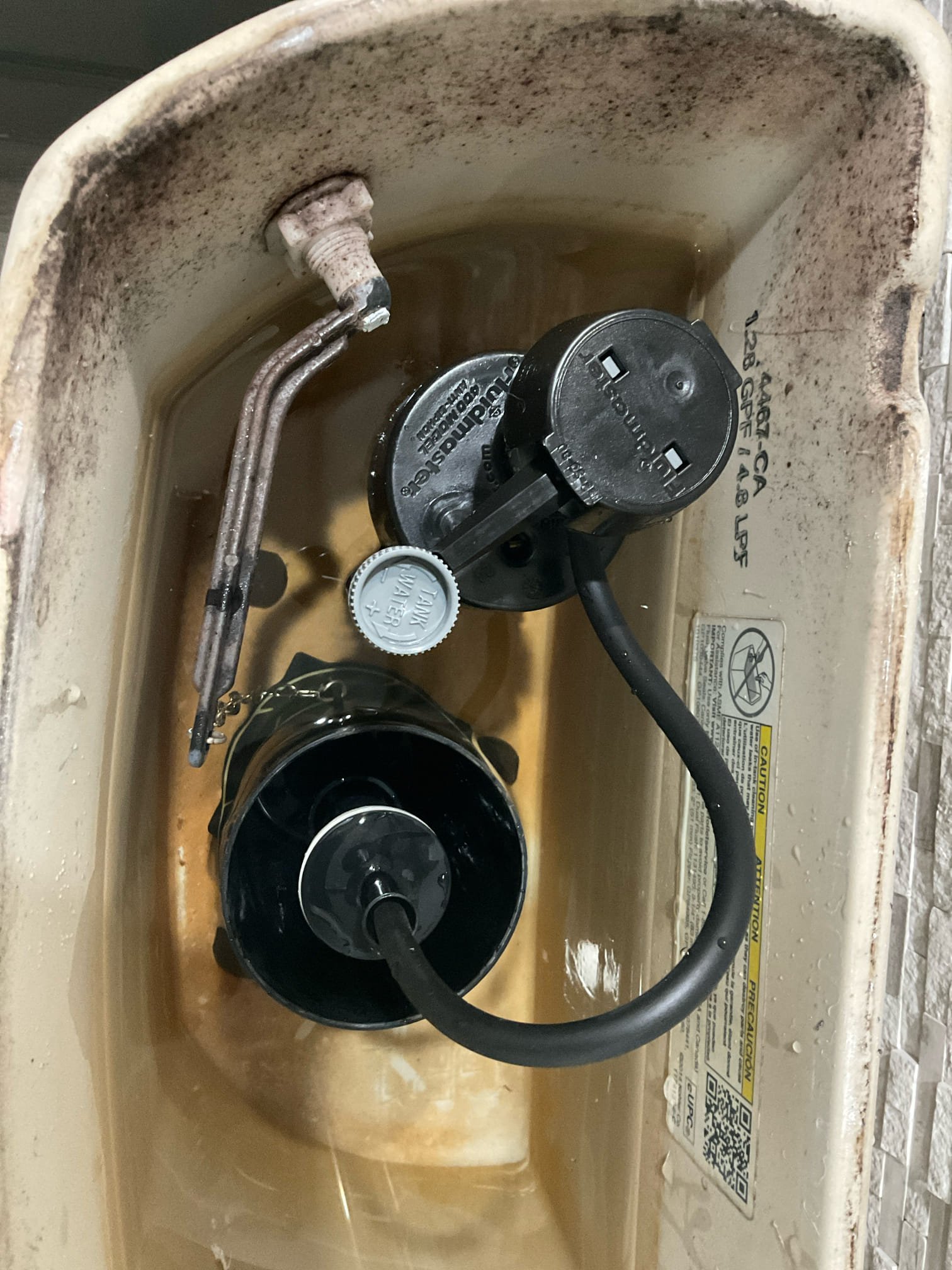 We fixed a running toilet for upstair hallway bathroom , we replaced a fill valve , Kohler flush valve disc and new braided water supply line with a metal nut installed .