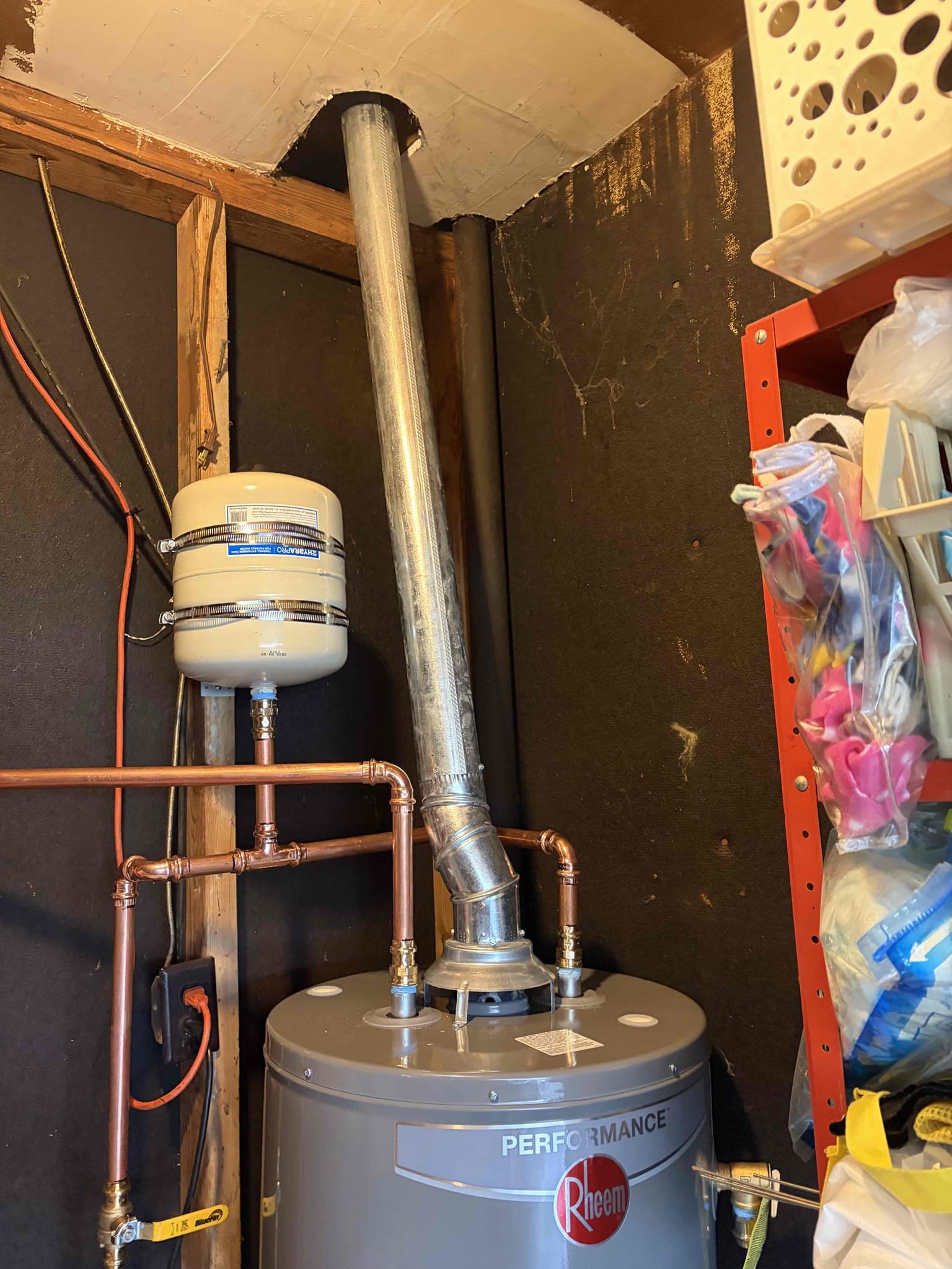 Water heater replacement up to code compliance 
Washing machine valve replacement 

For this customer we were here doing our annual plumbing inspection, what came up during our inspection is the water heater was from 2006 and needed to be replaced due to the how old it was. The customer didn’t wanna wait until it failed so we went ahead and re-piped it and brought it up to code strap the thermal expansion tank to a stud nearby utilizing the space had to bring the shut off valve a little bit lower the also during the inspection the washing machine hoses along with the washing machine valves were in operable and I recommended we get those replaced got those replaced with some multiturn brass shut off valves with some brand new supply lines. Once everything was installed there are no leaks. Did new gas piping with the new gas flex in addition to that installed all brand new copper piping once the everything was connected properly. The water heater has a steady blue flame, indicating that 