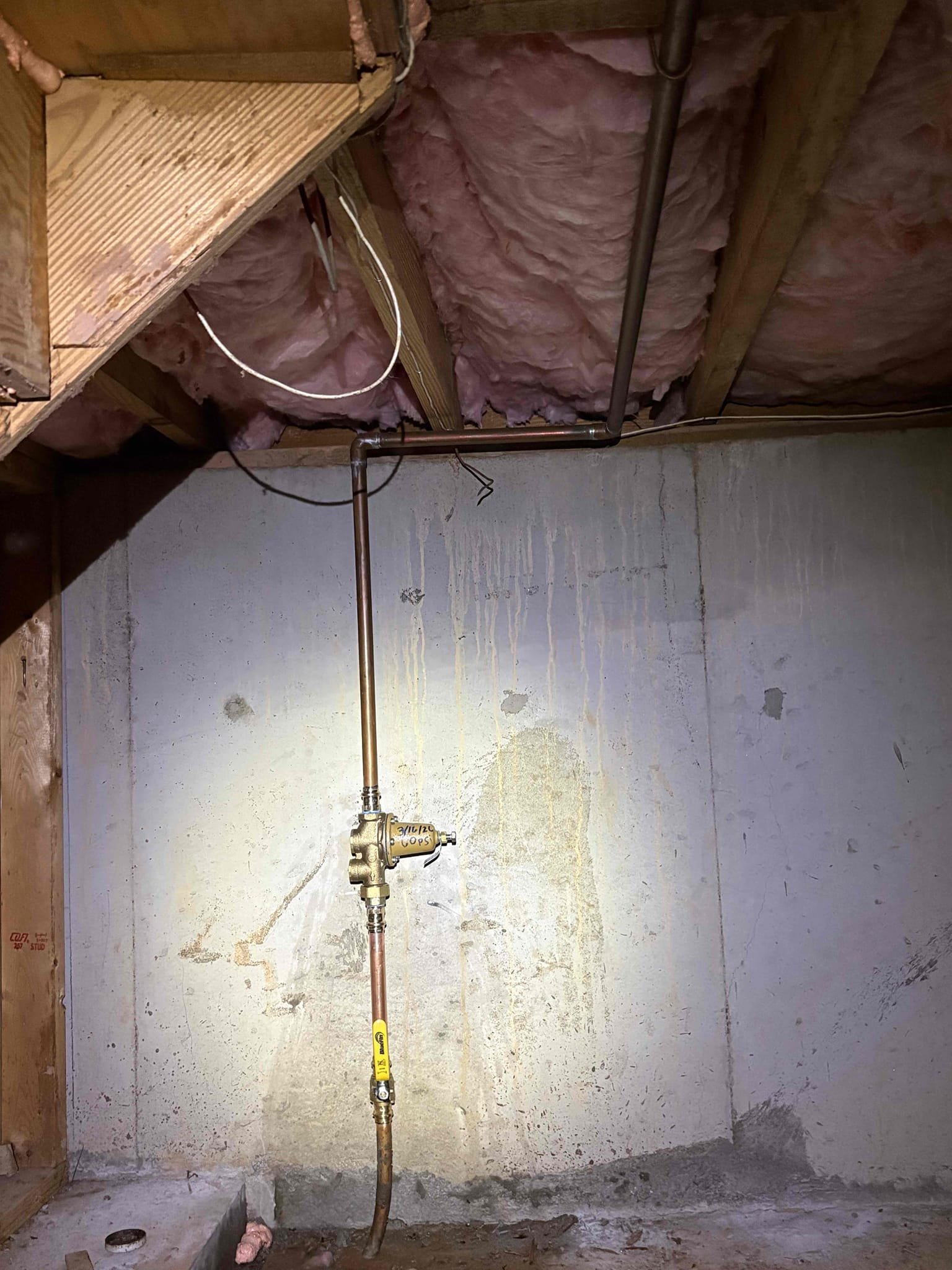 Client called us out today due to a couple of their toilets not flushing with enough power and not getting enough water from tank to bowl. Also, a lavatory faucet handle was not correctly operating in hall bathroom. Checked water pressure and it was 110 psi, which is higher than the safe range of 50 to 79 psi. Also checked the thermal expansion tank on the water heater and discovered it had failed due to the high water pressure and was leaning heavily on the copper pipe. It was supported by. To correct all these issues we first replaced the failed pressure reducing valve with a new ball valve as well in the crawlspace area. We also replaced the failed thermal expansion tank and added proper support bracket per code set home water pressure to 60 psi which is the sweet spot and also pumped expansion tank up to 60 psi as well. In the hallway bathroom upstairs, we installed a new customer supplied American Standard toilet and also replaced that lavatory faucet with customer supplied faucet