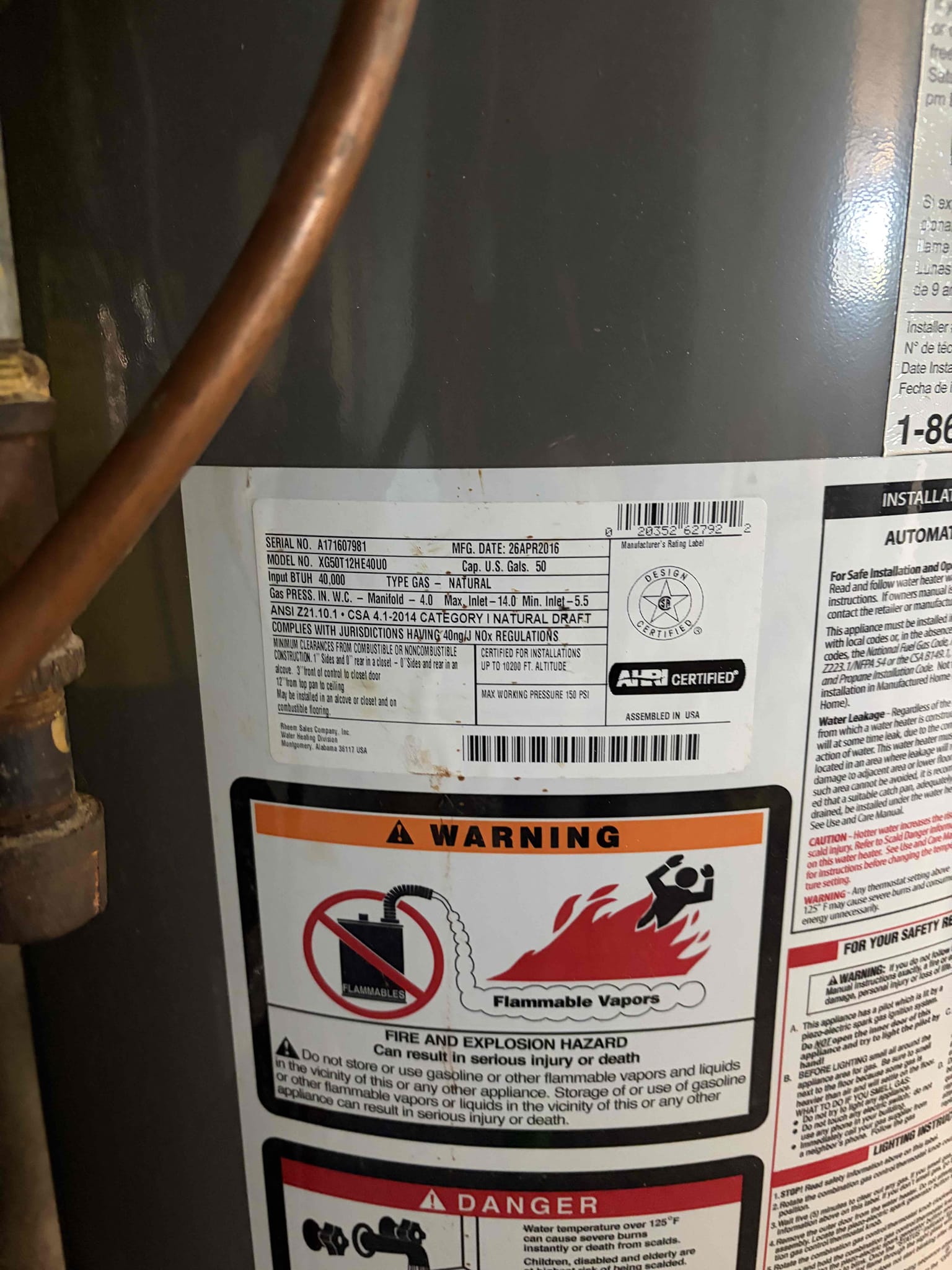 For this customer, they have a water heater from 2016. It is a green water heater. The water heater has been off for a couple of months and or years unknown and it has started to grow bacteria inside of the unit however, the customer also complains of a smell indicating that it’s a possible issue with the anode rod inside of the water heater. However, the thermal expansion tank is not properly melted nor is the temperature and pressure relief line in order to properly do that would be in for more money rather than actually bringing the water heater up to code and go ahead with just a replacement. That is what I recommend at this time as we were replaced the unit. The customer advised us that he would like to pull a permit, so we can properly get the unit inspected. Customer is getting another estimate for this unit and he will get back to us on when he would like to get it installed. When we do this water heater, we will make sure that it passes inspection is up to code compliance.