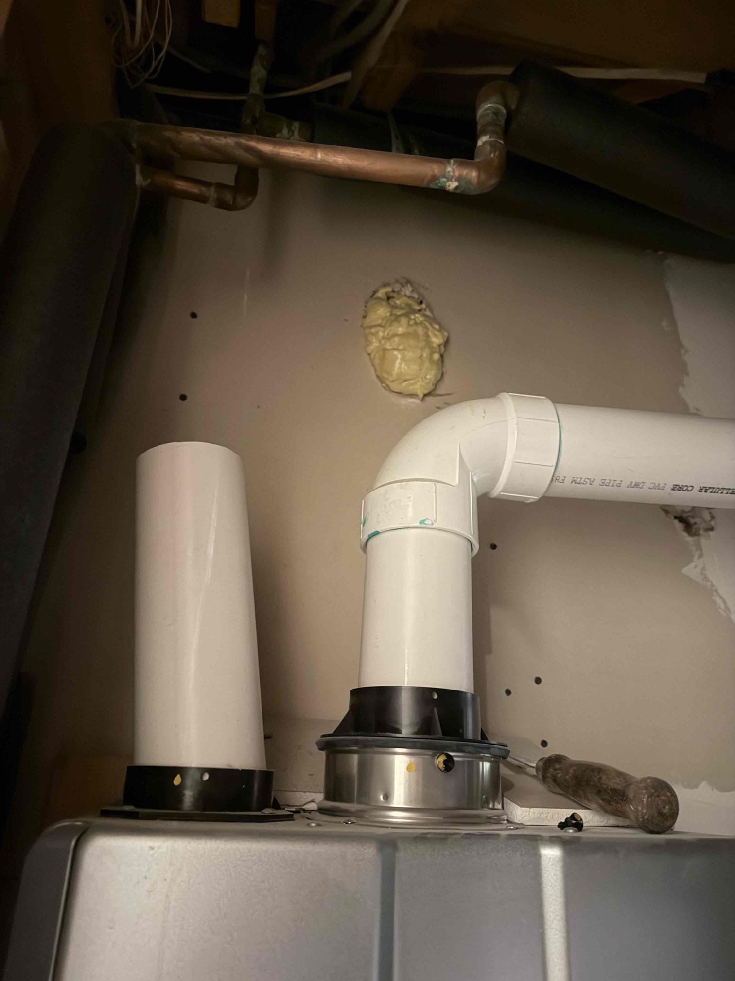 Customer stated that there was a puddle of water in laundry. Attempted to locate leak and couldn’t find source. Only thing I found was condensation pump drain was on floor and could be the source of leak but not a 100% confident. Recommended for provision to come out to see if they can find anything else.