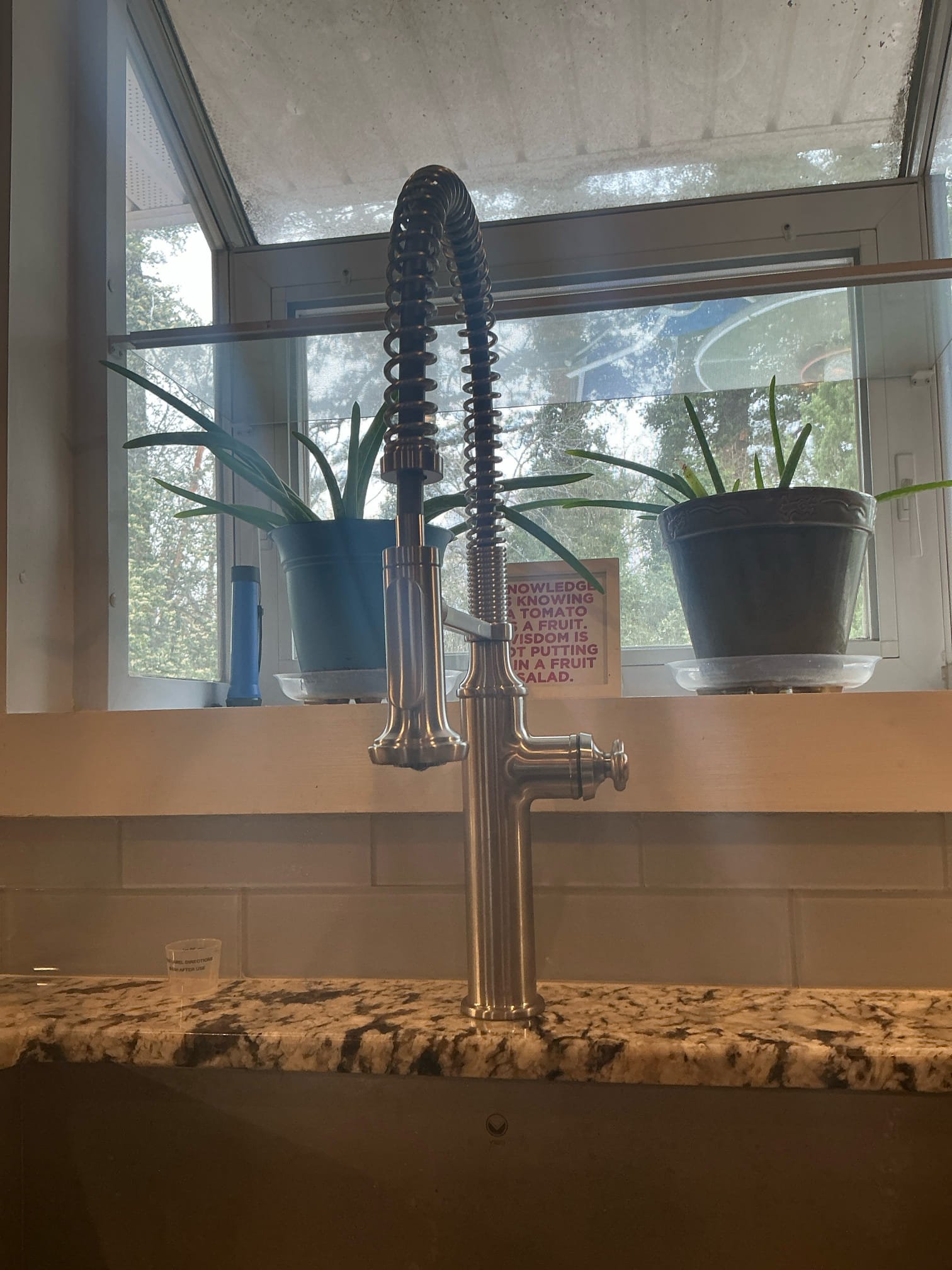 Client called us out to replace the existing kitchen faucet with new customer supplied of same model. Removed old faucet after disconnecting the water lines. Installed the new faucet and hooked up the water lines. Turned water on and tested, no issues. 

1 yr labor warranty