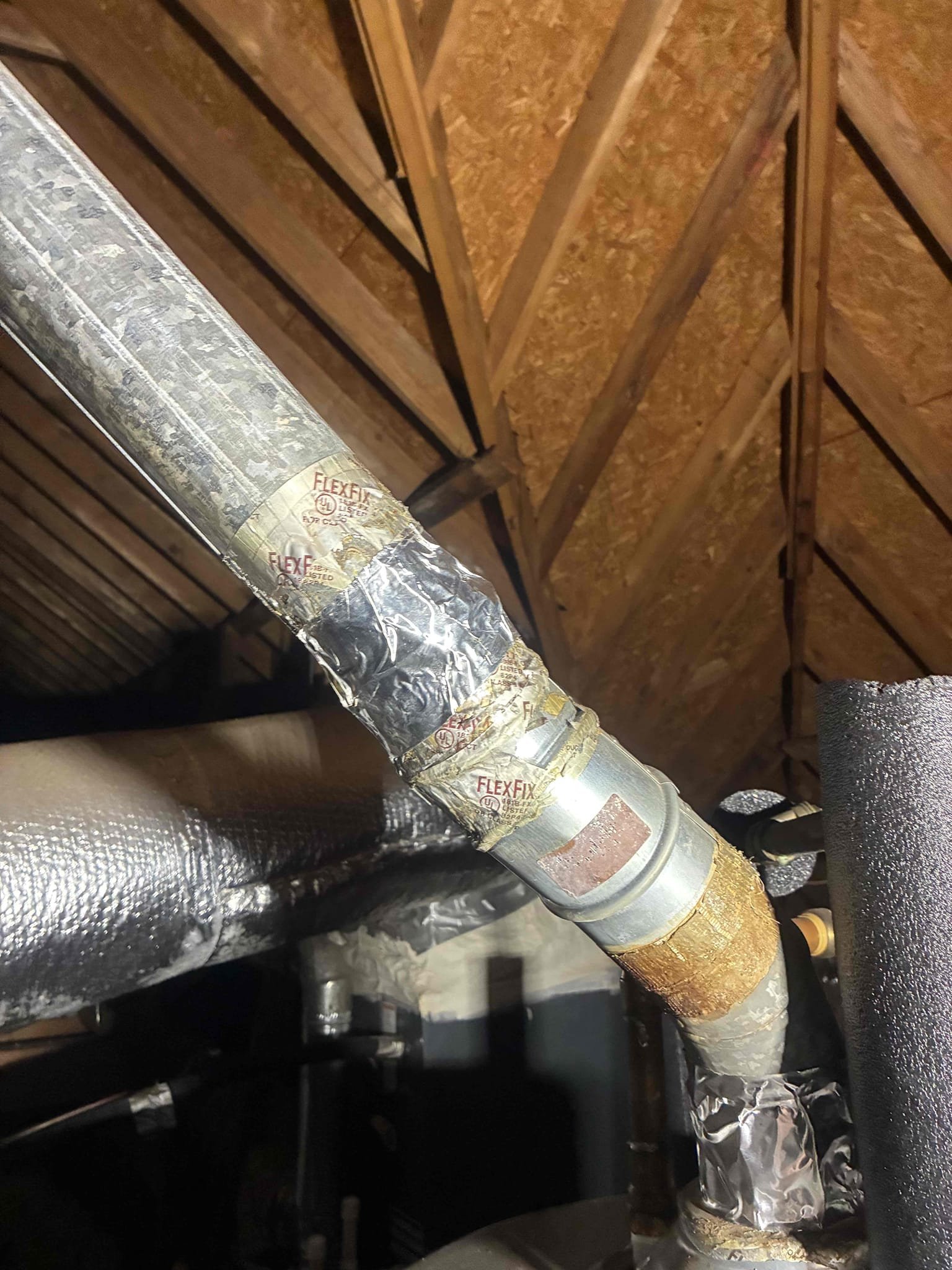 Customer had toilet stoppage issues frequently and clogged kitchen sink drain. Found toilet issues to be caused by slow filling fill valve, not allowing next flush to have adequate amount of water. Options for repairs in order to fix issues replace fill valve, flapper, and supply line. removed tubular piping from below sink. Found large buildup within Tubular piping explained to customer about drainage usage after repairs were made checked all areas of work for leaks and proper function. Later found water heater vent pipe disconnected and poorly installed made repair on vent pipe and secured with screws and vent Tape. heater is later in age and suggested a potential replacement due to location of heater being in attic. will credit partial money back for vent repair if heater is replaced within the next couple of weeks. 