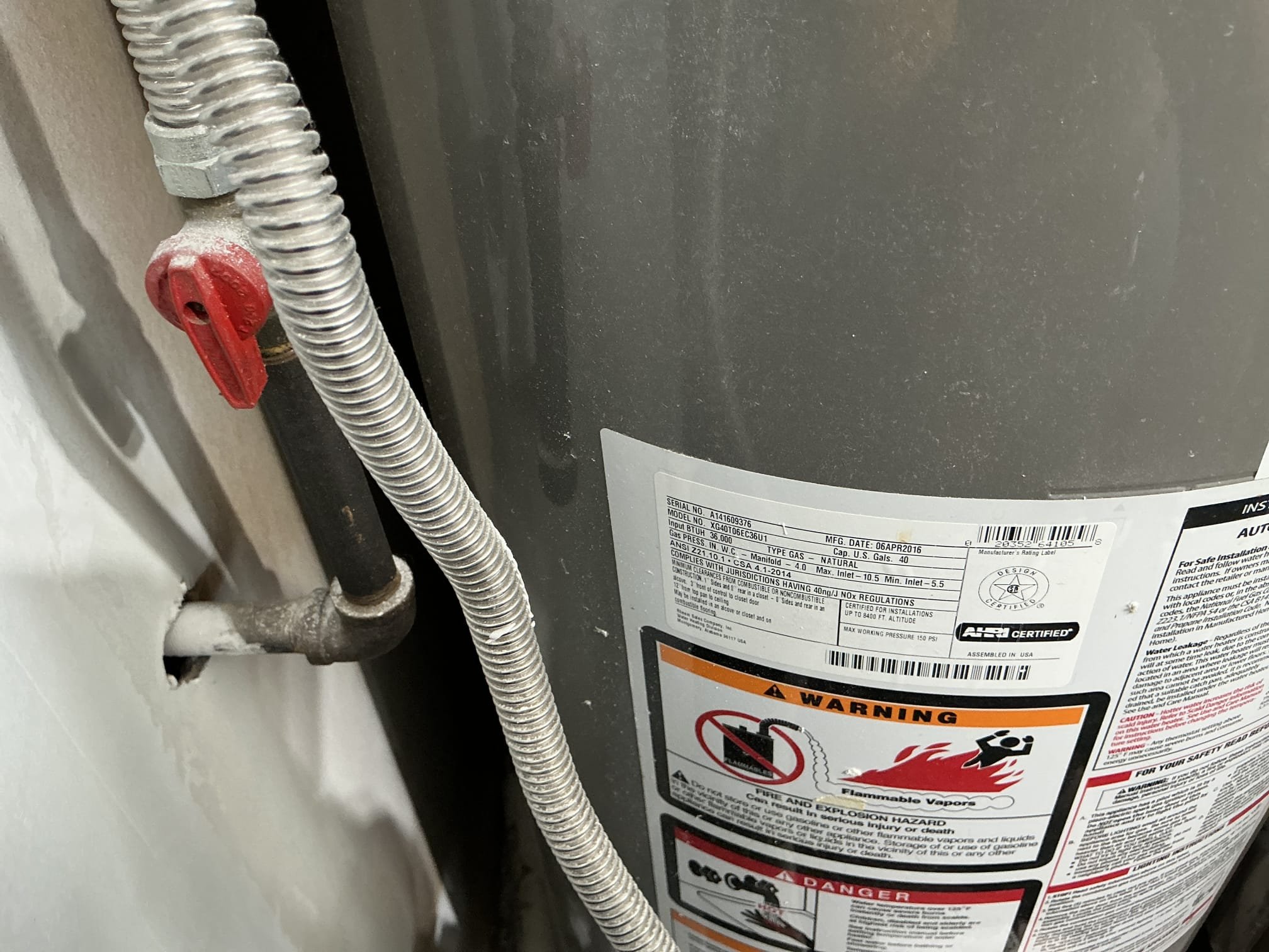 Water heater leaking upon arrival. Customer stated he noticed a slow drip from the t&p and wants to replace the heater. Informed customer we could replace the 40 gal gas tall water heater with a new one and add a new shutoff, new expansion tank, new pan and reworked the t&p line. Turned water and gas back on to check for leaks, no leaks were found. Fired water heater up. Water heater is fired up and working properly. No leaks upon departure 