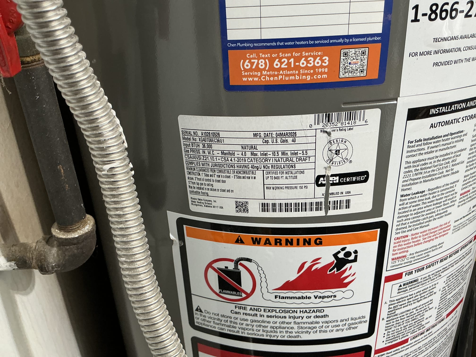 Water heater leaking upon arrival. Customer stated he noticed a slow drip from the t&p and wants to replace the heater. Informed customer we could replace the 40 gal gas tall water heater with a new one and add a new shutoff, new expansion tank, new pan and reworked the t&p line. Turned water and gas back on to check for leaks, no leaks were found. Fired water heater up. Water heater is fired up and working properly. No leaks upon departure 