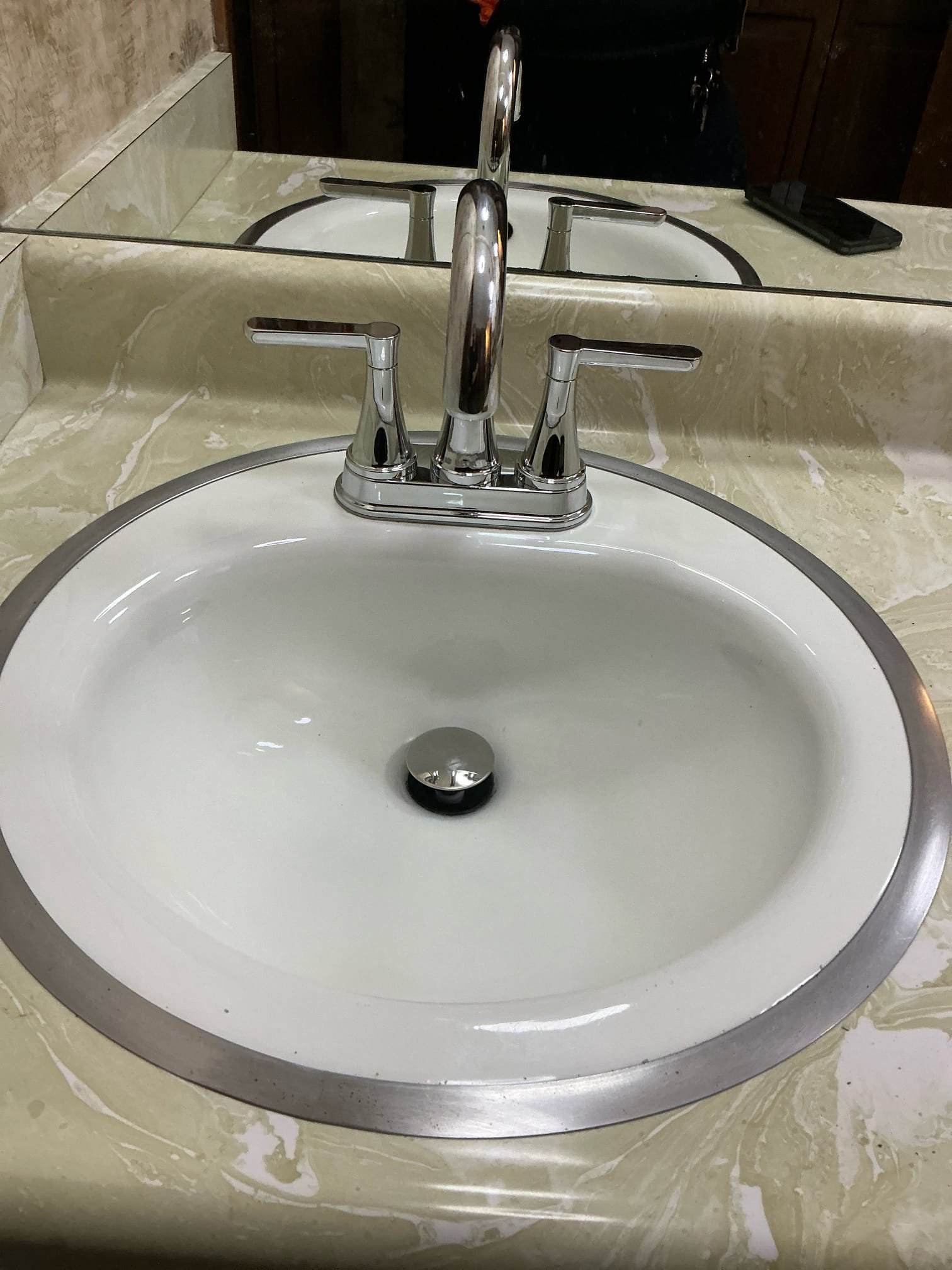 Could not find anything leaking upon arrival. Notice stop valves for lavatory were in bad shape. Also faucet needed to be replaced. Replace hot/cold stop valves, faucet, p-trap and supply lines. Ran water to test. Filled lavatory several times to test. No other issues at this time.