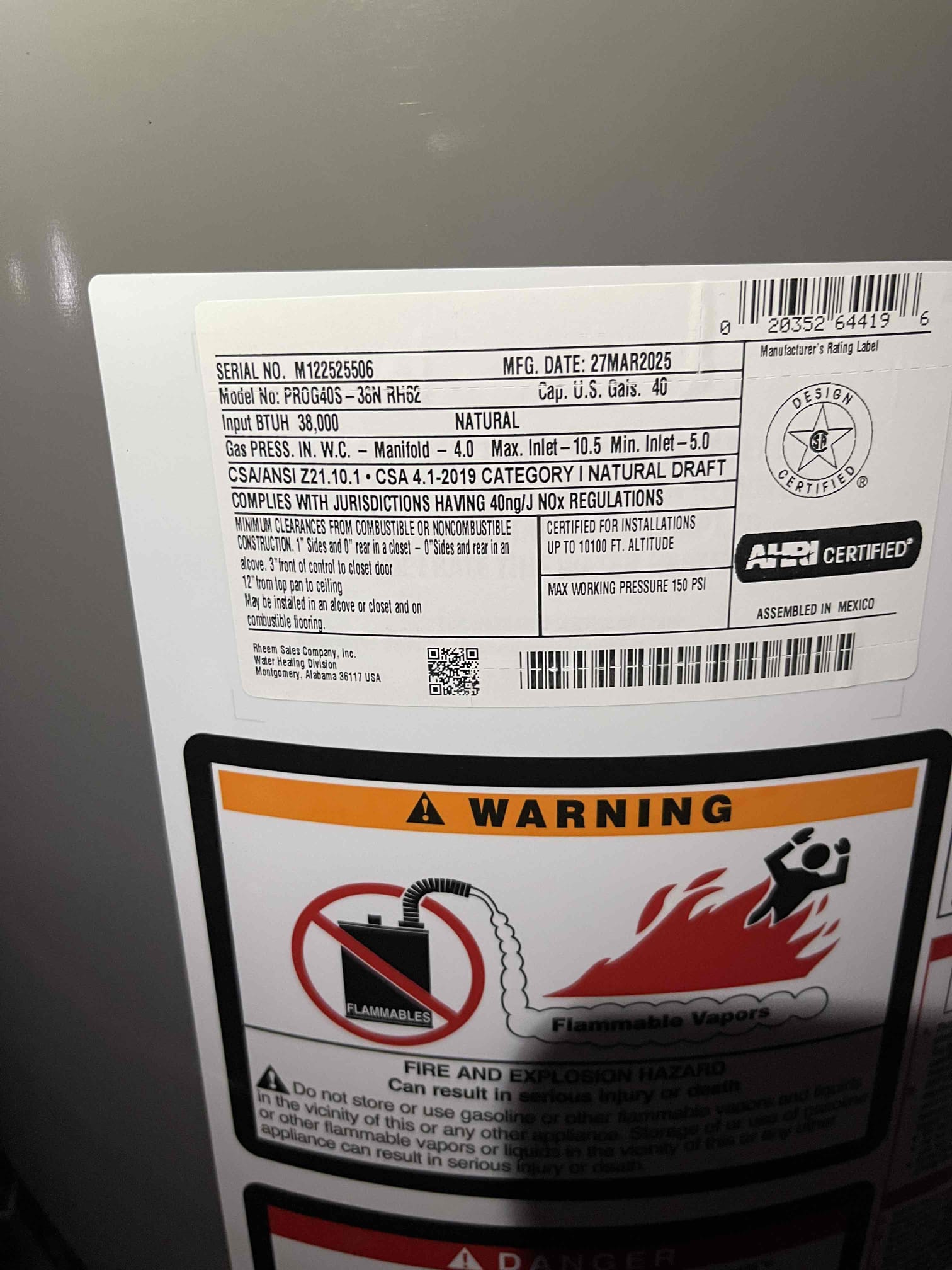 Replaced 40 gallon gas water heater in basement. Redid vent transition and replaced with proper reducer fittings. Replaced leaking gas valve on fuel line to water heater. No further issue at this time. 2 year labor warranty, 6 year manufacturer warranty. 