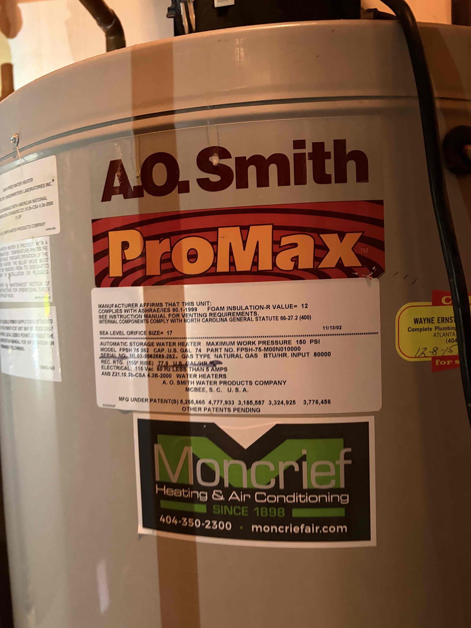 Came out to do a pressure tech on this house and took a look at the water heaters while I was doing that and the water heaters are from 2002. The customer does not want for them to be out of hot water so therefore they opted to get one of the water heaters replaced. We’re going from two to one and as a result, the customer wants to go back with a new 75 gallon gas water heater so therefore we are doing that tomorrow 