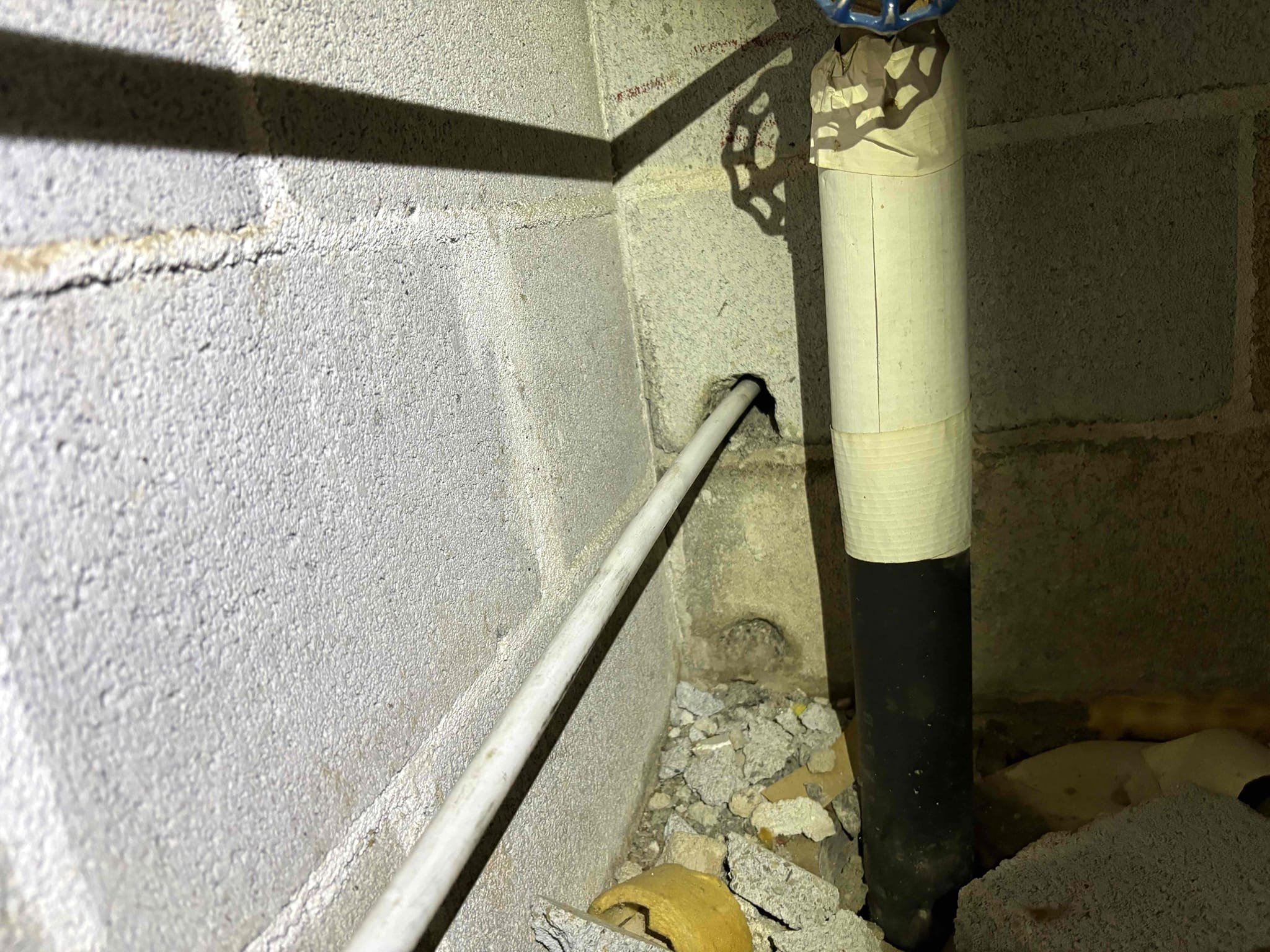 Client called us out due to a hose bib leaking just outside the chapel. It was a frost free old hose bib that they tried repairing but could not. We cut out the old bib and installed new frost free with a mounting plate secured to the brick, then secured hose bib to plate. After mounting filled in the large hole around bib with concrete. Inside we added a shutoff for that bib as it should be, made it easily accessible moving it close to the small door to get below the stairs. Then reconnected the lines. Turned water on, no leaks or issues. 

1 yr warranty