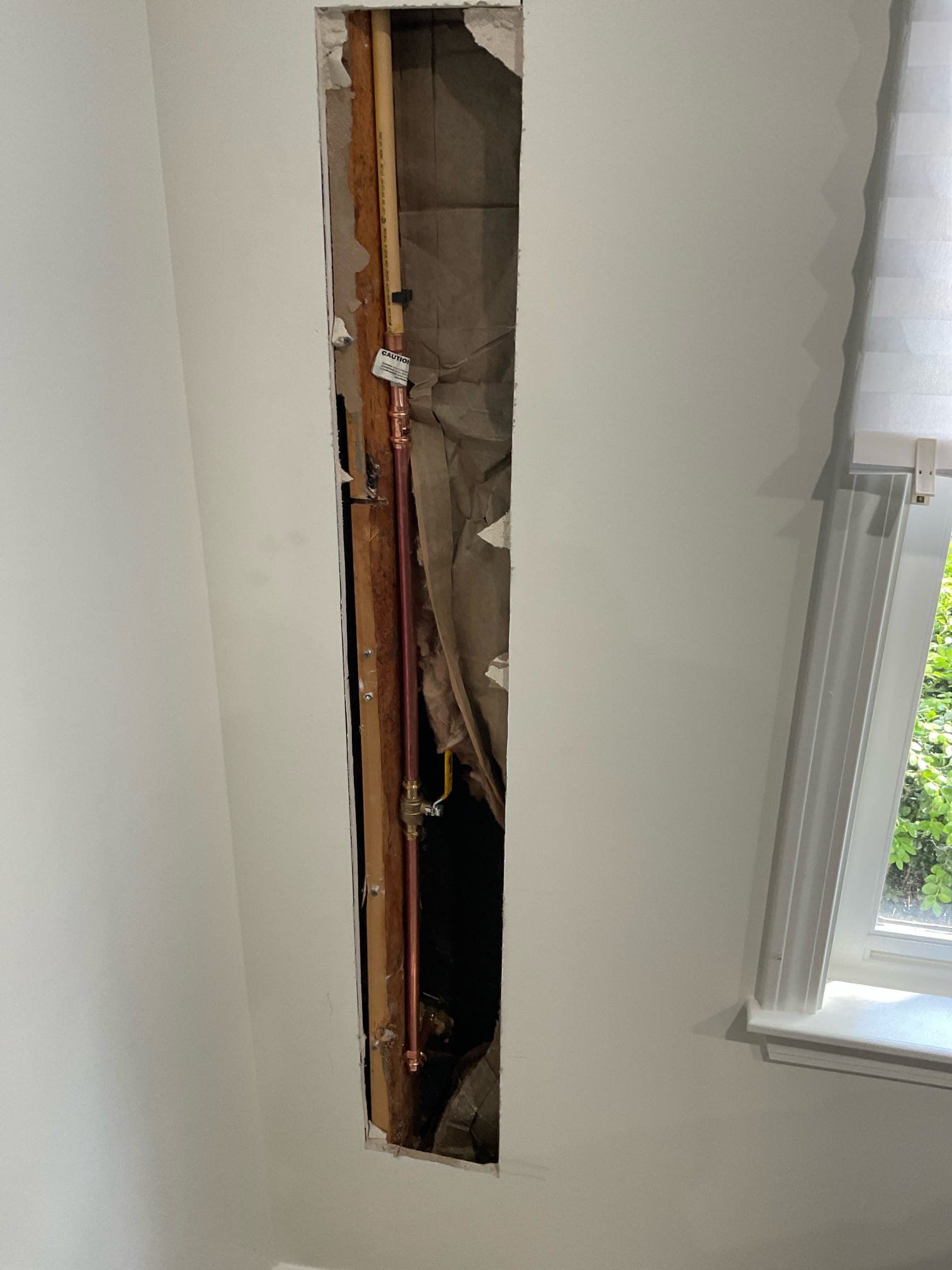 Cut Sheetrock and replace hose bib. 

Cut out section of sheet rock where hose bib was located. Replace section of piping and installed new shut off valve and hose Spicket. Tested all work and no leaks were present at this time. Sealed around Spicket on the outside and cleaned up work area.