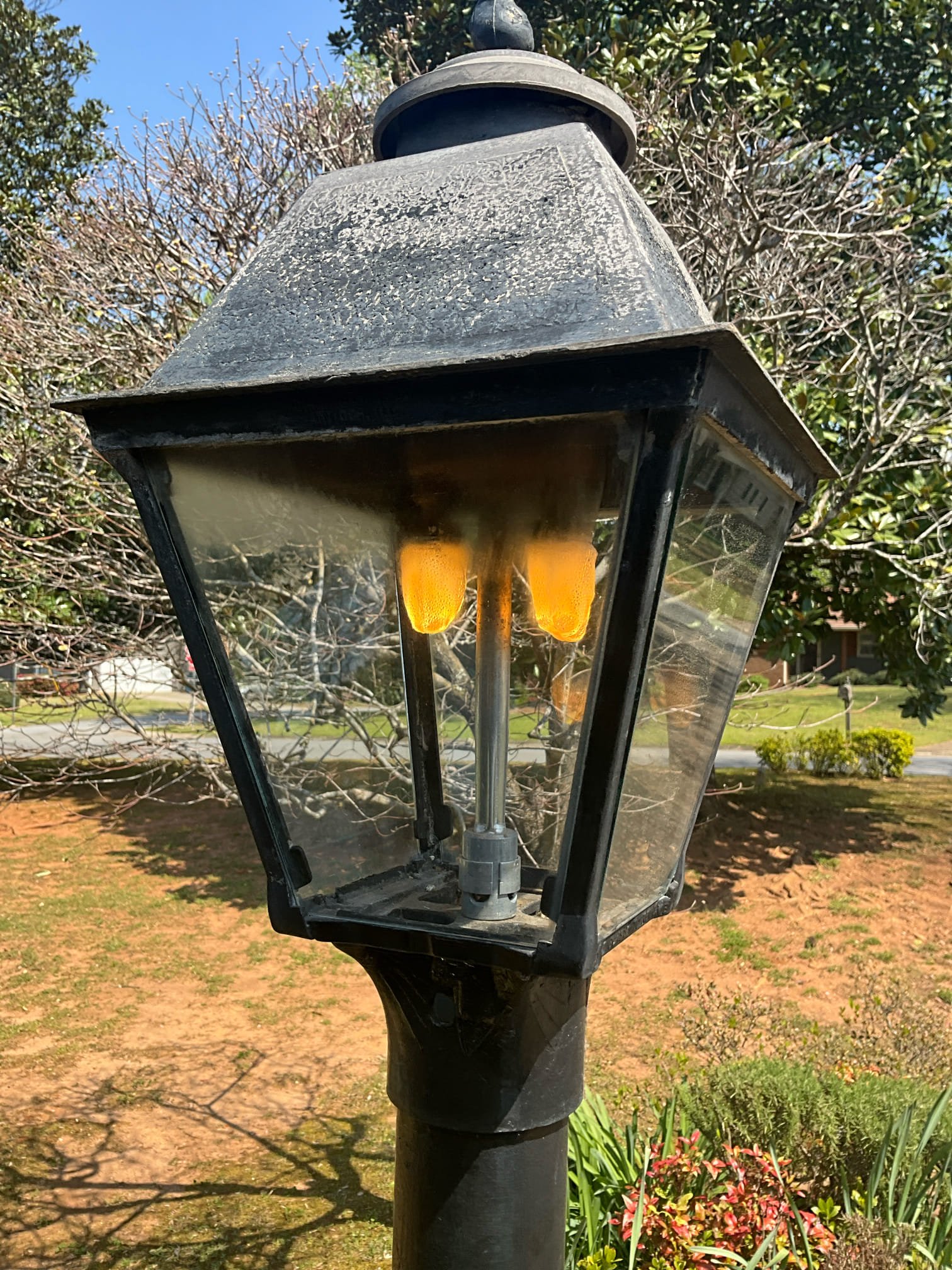 Customer had concerns about gas lamp not burning bright white. The gas was in to the lamp when I arrived. Customer had new mantles. Installed the new mantles as a courtesy, burned off the bulbs, and lit the new mantles for the customer. Gas lamp had no apparent issues. Checked house pressure at 60 psi and the water heater was installed last year. Customer declined SPP at this time.