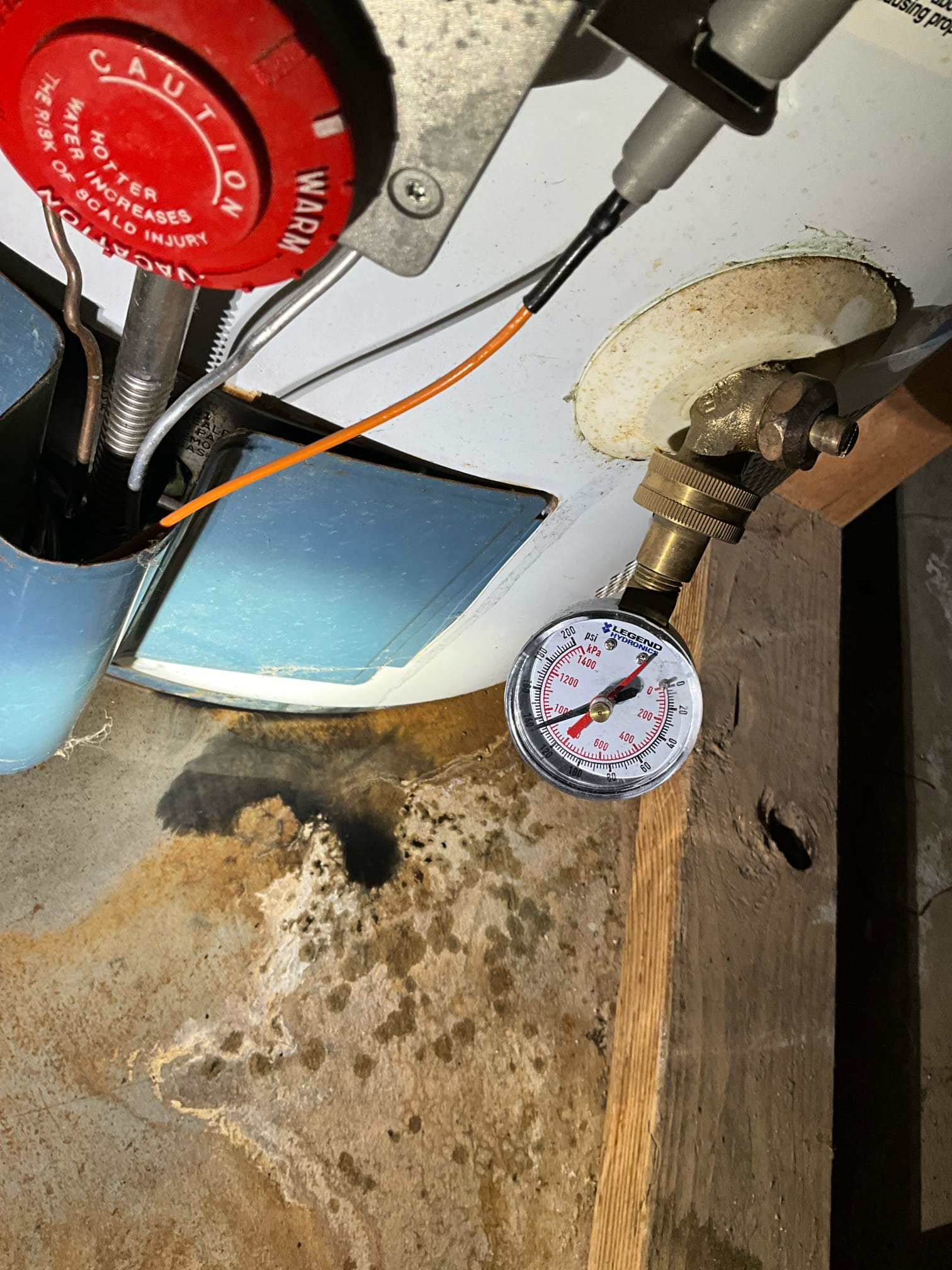 Came out to assess a leaking water heater. Water heater is from 2009 with slow leak coming out of the base of the tank. Water pressure tested at 130 psi. Gave different quote options for the water heater as it is only a 50 gallon tank, and the home has 3 bathrooms and 5 people living inside the home. Customer always has a toilet upstairs he would like to have replaced and already has the toilet on hand. Customer has other quotes and would like to take the weekend to decide on the different options. 