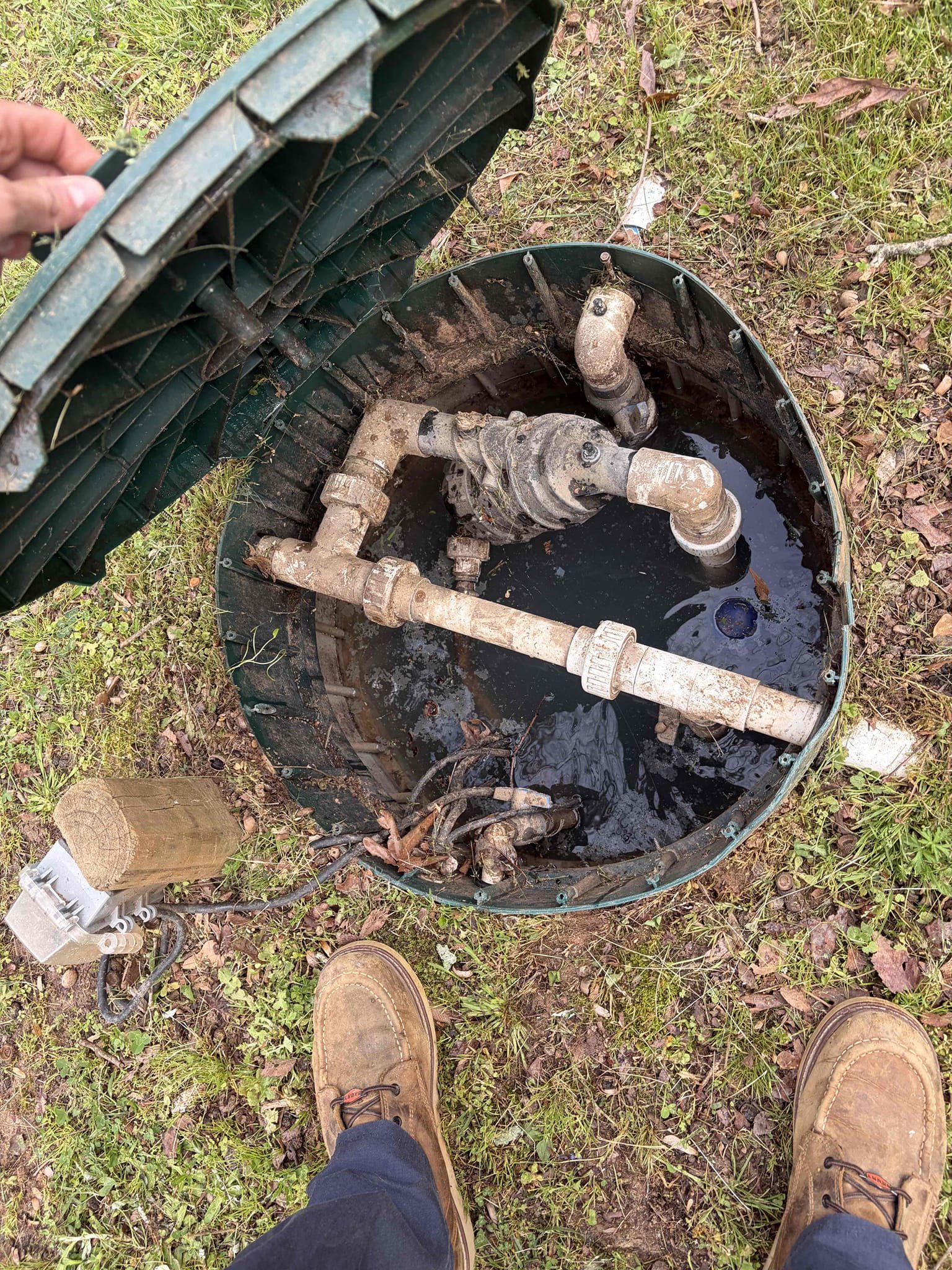 For this customer, they moved into this house about four years ago, and the previous owner told him that the pump was clogged in the basement. However, the pump in the basement couldn’t have been clogged because there’s no pump in the basement so therefore I took a look at everything and The pumps are outside leading to all four separate tanks. Now we can work on the pump going to the system. However the pump is pumping into the septic system. I don’t believe anything at this time is wrong. Water heater is new and water pressure is just fine