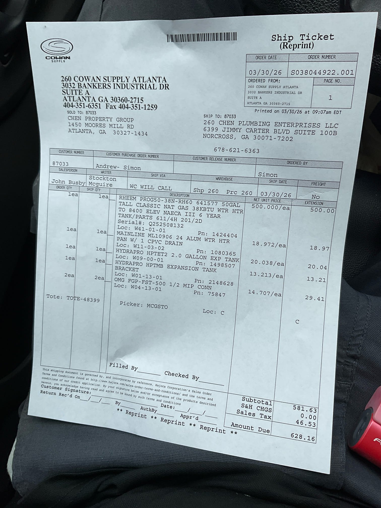 Removed existing water heater and hauled away. Installed new gas line for water heater and tested. Furnished and install new 50 gallon gas water heater with new tank shut off and thermal expansion tanked. Also installed drip pan under heater. Tested all work and no leaks present at this time. Cleaned up work area. Also was able to adjust Prv for pressure to be below 80 psi. 
