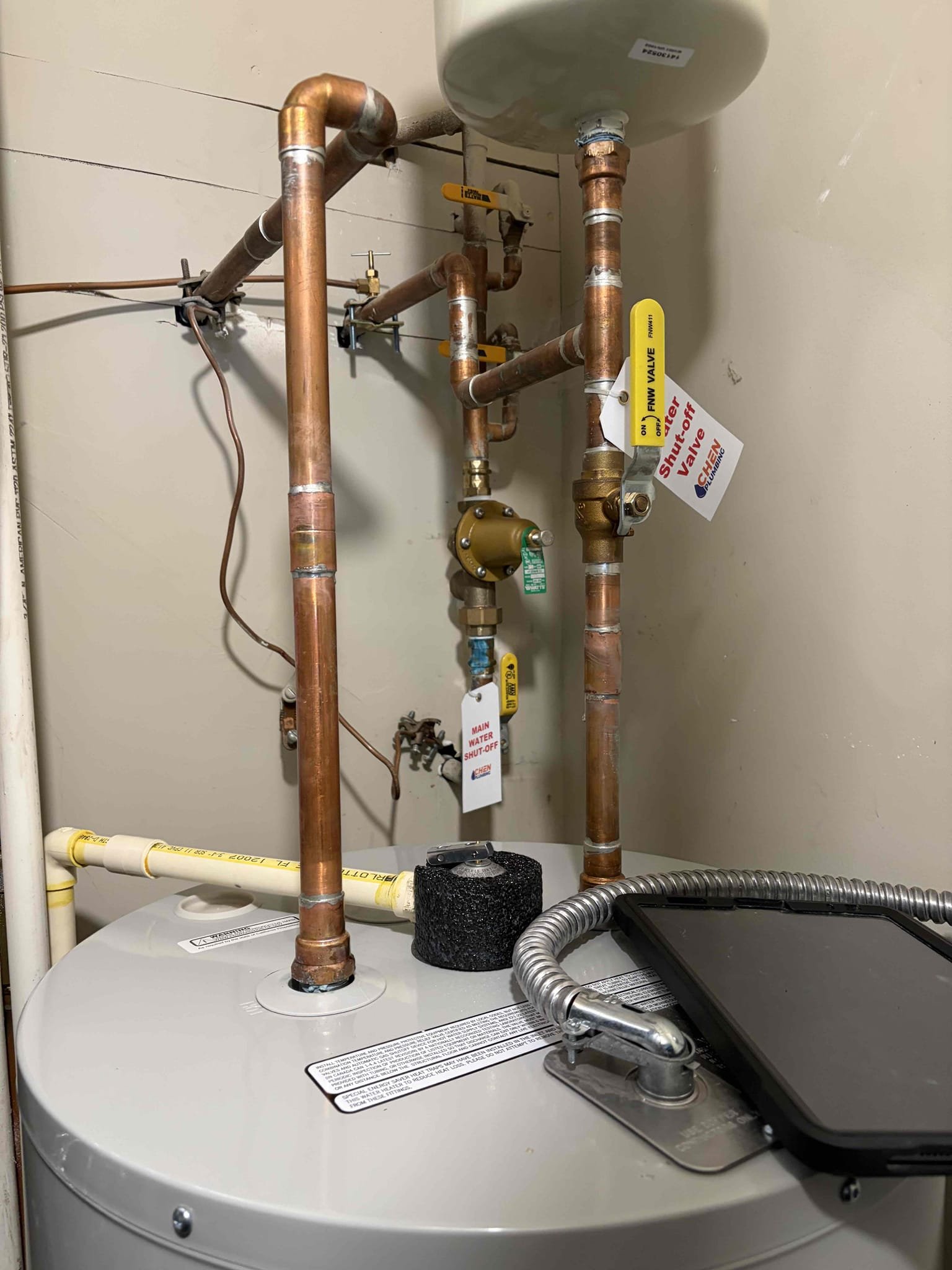 For this customer, we did our annual maintenance visit for them. I took a look at everything to do with water their PVC pipe work all their copper waterlines. The house was built into 2007 took a look at the water heater. The water heater is just put in by another company in 2025 the PRV is fairly new. However, I either see a little bit of condensation or a leak coming off of a mail adapter, which would have to be retrofitted with a new male adapter in a ball valve in order to get that leak to stop if there is a persistent one from everything that I’m seeing in the house, though all the shut off outs are in working order They are all quarter turn shut off valves all poly supply lines. The water pressure is normal not seeing anything out of the ordinary that I would raise an eyebrow too, but everything looks good at this time, There are no issues.