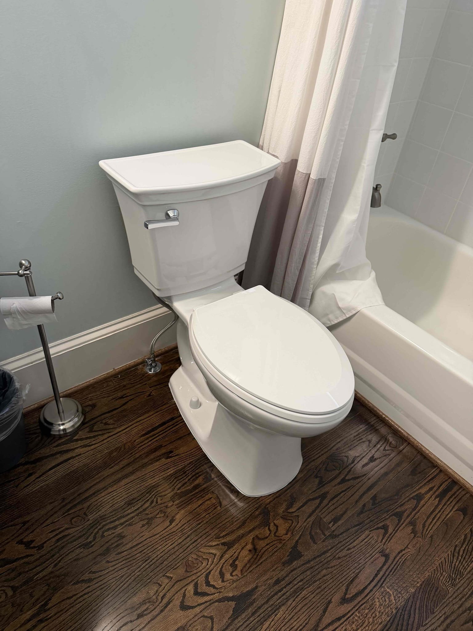 Remove 5 toilets and haul away. Furnish and install 5 new American standard toilets. If flange needs to be repaired or replaced, there will be an additional charge. Also replace 5 service valves, one for each toilet.
Remove existing PRV furnish and install new three-quarter inch PRV with new main house shut off valve. Also install flow by Moen.
Remove existing thermal, expansion tank, and furnished, and install new one with bracket.


Did all quoted work and tested. No leaks present at this time. Help customer set up flow by moen app and set water pressure to 65 psi. Caulked around all toilets. Cleaned up work area. Also repaired flange as a courtesy.