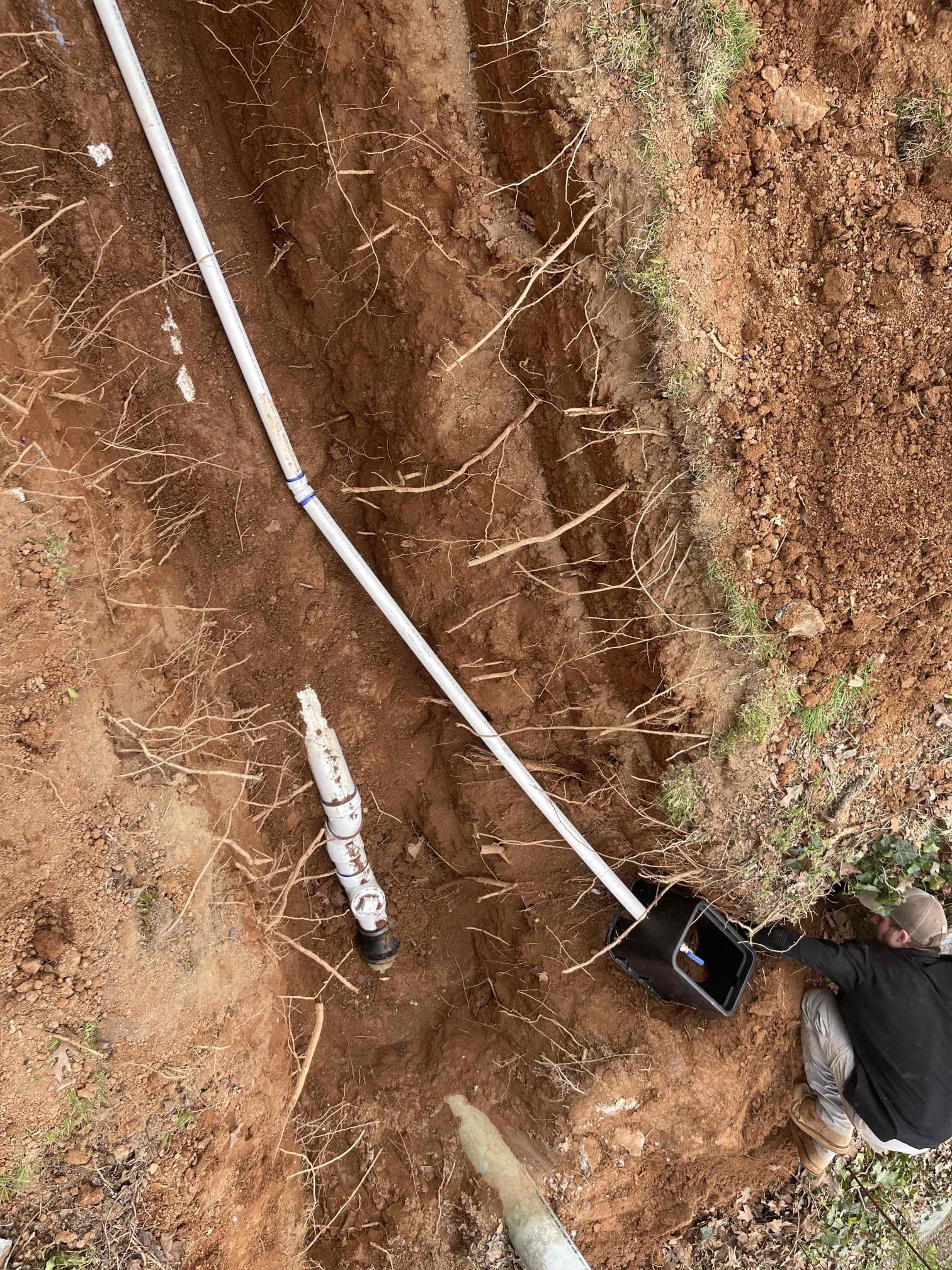 After initial inspection, found sewer line had several root intrusions due to a degraded and compressed orangeberg pipe. Due to orangeberg being a very old material consisting of compressed tar paper, jetting/repair work was not possible and we had to replace the line. Old water service was galvanized steel that was heavily rusted and laying directly on top of the sewer line. Damaging the pipe was inevitable and repairing old galvanized is not possible. We dug up the old sewer from the house down to the city cleanout. The city had already replaced the line from the cleanout they installed down under the street. We removed all of the orangeberg and a small section of remaining cast iron in the crawlspace and replaced with pvc, ensuring entire line had proper pitch. Did hydrostatic test on the sewer line to ensure no leaks. Ran a 1.5” pvc sleeve from the meter to inside the crawlspace and installed a new 1” pex water service inside the sleeve. Tested to ensure proper flow and a leak free