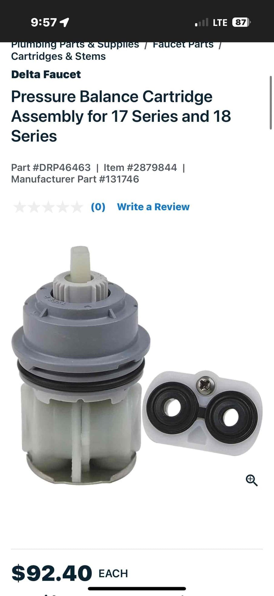Customer called us out to figure out what kind of cartridge this was for his house in his shower. He has two shower valves and one of them the cartridge is leaking. They are both the same style of valve, which is indicating the Delta series 17 cartridge so I looked it up without taking anything apart, and the customer has stated that he already talked to Delta about Getting the replacement part for free so therefore the customer is wanting to wait until he gets the replacement cartridge in and then I’d come back to install the unit in the shower. The reason why we would be replacing the cartridges is due to the fact that the showerhead is constantly dripping however, the water pressure is just fine, but that is indicating that the cartridge has been failed. The house is 11 years old and it is time for that cartridge to be replaced at this time. There are no issues with the water heater and the water pressure. Everything is fine with that. It is just those two cartridges in the shower t