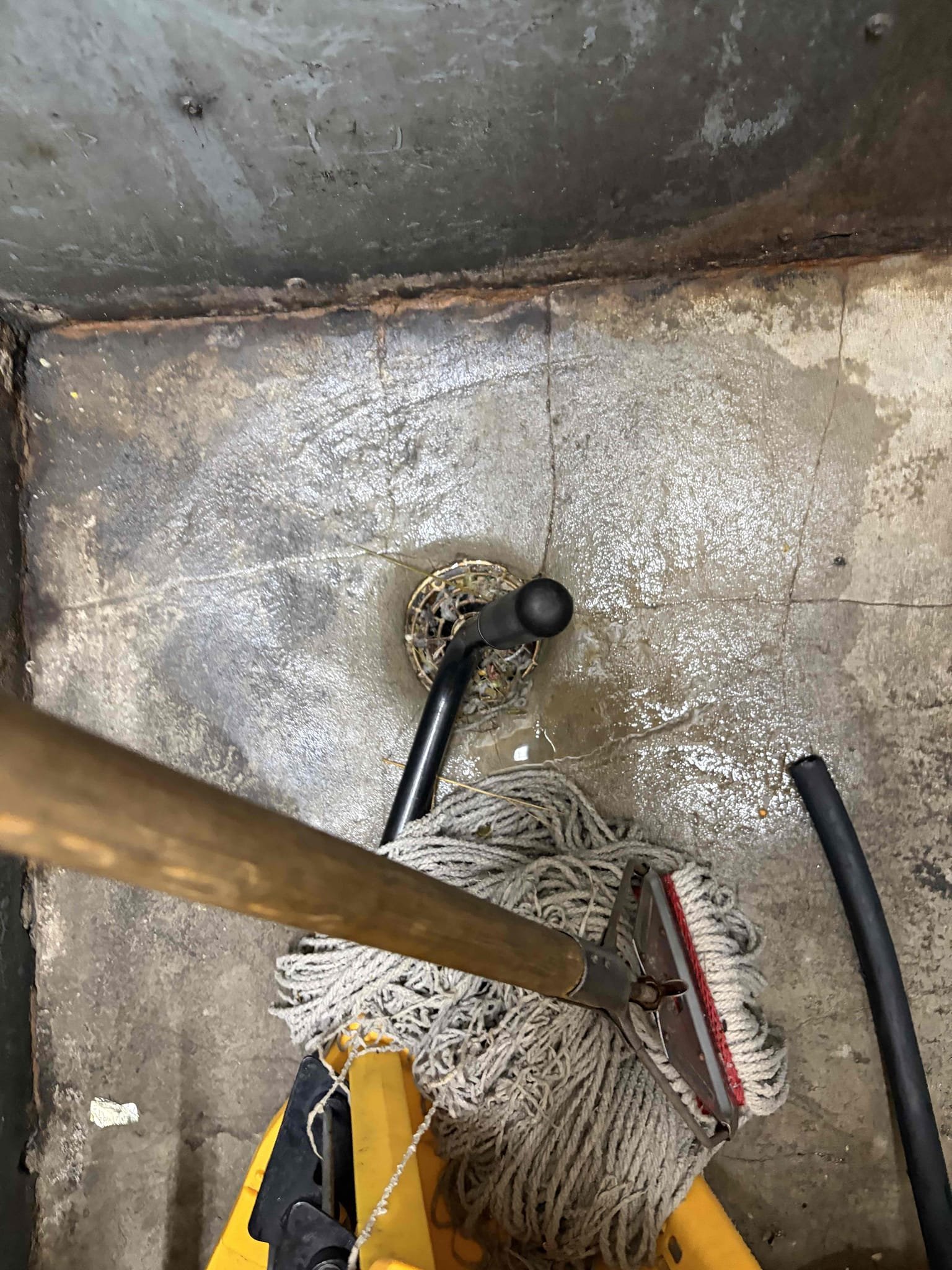 For this job came out here to investigate a leak. The leak is coming from two different places a technically have three different leaks however, one of the three leaks is not caused by a drain or waterline. It looks like to be a grease issue coming from the floor, unable to determine where however it’s for the other two issues it’s a factor of continent state line for either the icemaker and or the AC unit is leaking down in the center of the front of the building. In addition to that what I recommend for that is to rerun that three-quarter PVC line bring it down the wall and drill a new hole through the center block wall to penetrate the new PVC line out in addition to that the other leak is coming from the wash basin/mop sink area, in order to fix that we’ll have to jackhammer up the floor and replace the floor drain along with the P-trap so it’s all brand new pipe paperwork replaced the ABS piping with PVC and connect back into the regular drain. We will be not responsible to put th