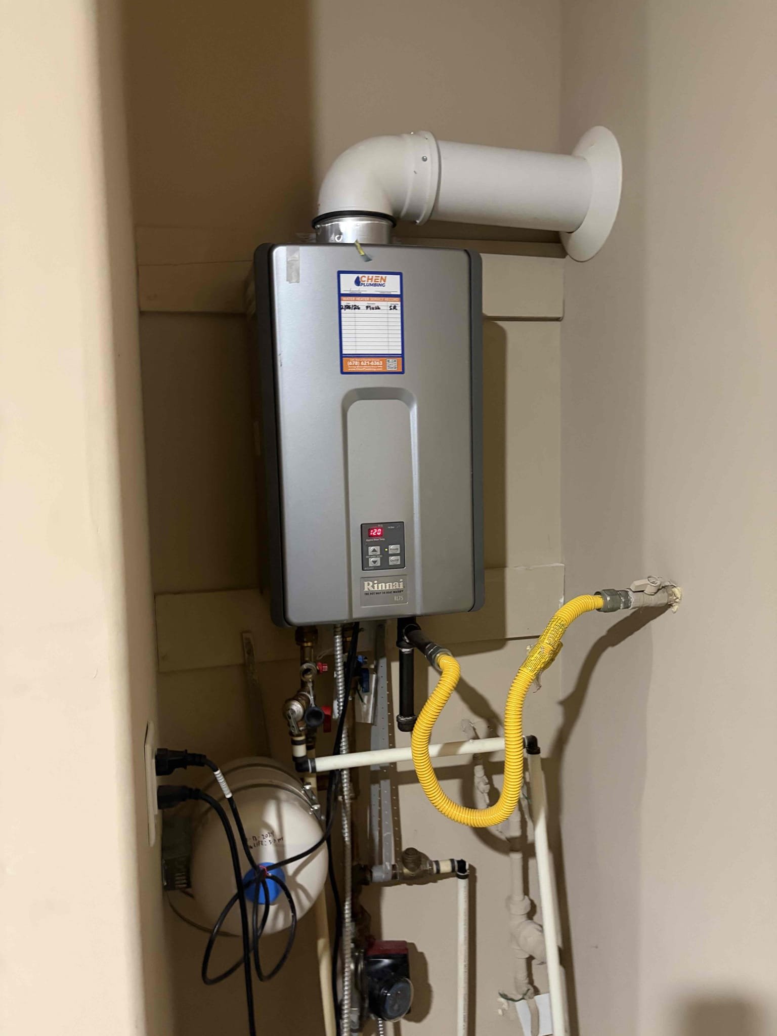 For this customer they were having an error code 10 on the Rianni tankless water heater, we did a service on the unit by flushing it and cleaning the filters, in feb 2026. The customer called us out because she was having an issue with the unit. I powered the unit off and then back on and ran some hot water in the home. The code hasn’t appeared for the last 30 minutes. I looked inside of the venting from the outside of the home, and it appears that there is a bees nest of some sorts inside of the unit for the fresh air intake. From the exhaust portion of the unit there isn’t something on the bottom, I tried taking a video indicating what was in the vent but I couldn’t get a clear photo. At this time the customer wants to leave it alone and see if anything changes with it. I left the homeowner a quote for the recommend service and she will call us back if the code reappears. 