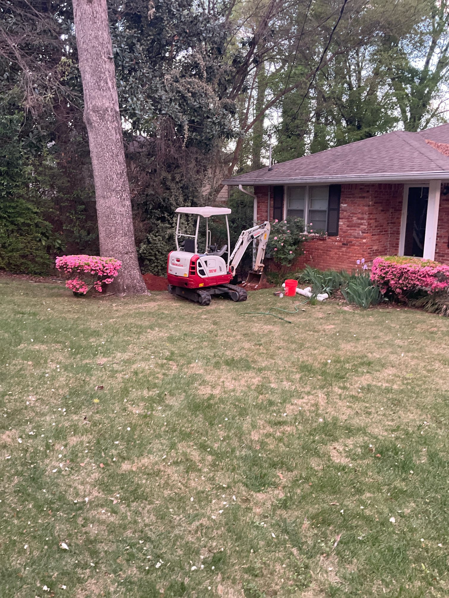 Main house sewer line backed up to both bathrooms today , checked found problem is outside near a big tree , we used excavator dug up replaced about 8 feet pipe was damaged and installed two clean outs today . Existing sewer line is old cast iron pipe to the street, it appears ok at this time . 