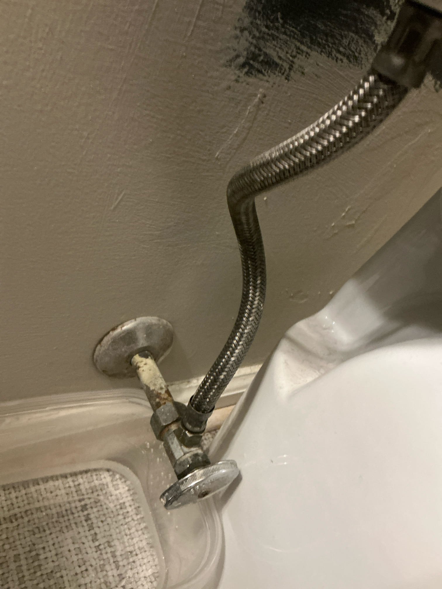 Found toilet in hall restroom running and stop valve leaking. Replaced Kohler flush valve seal, fill valve, supply line, escutcheon and stop valve. Tested and left in good working order. No other issues at this time.