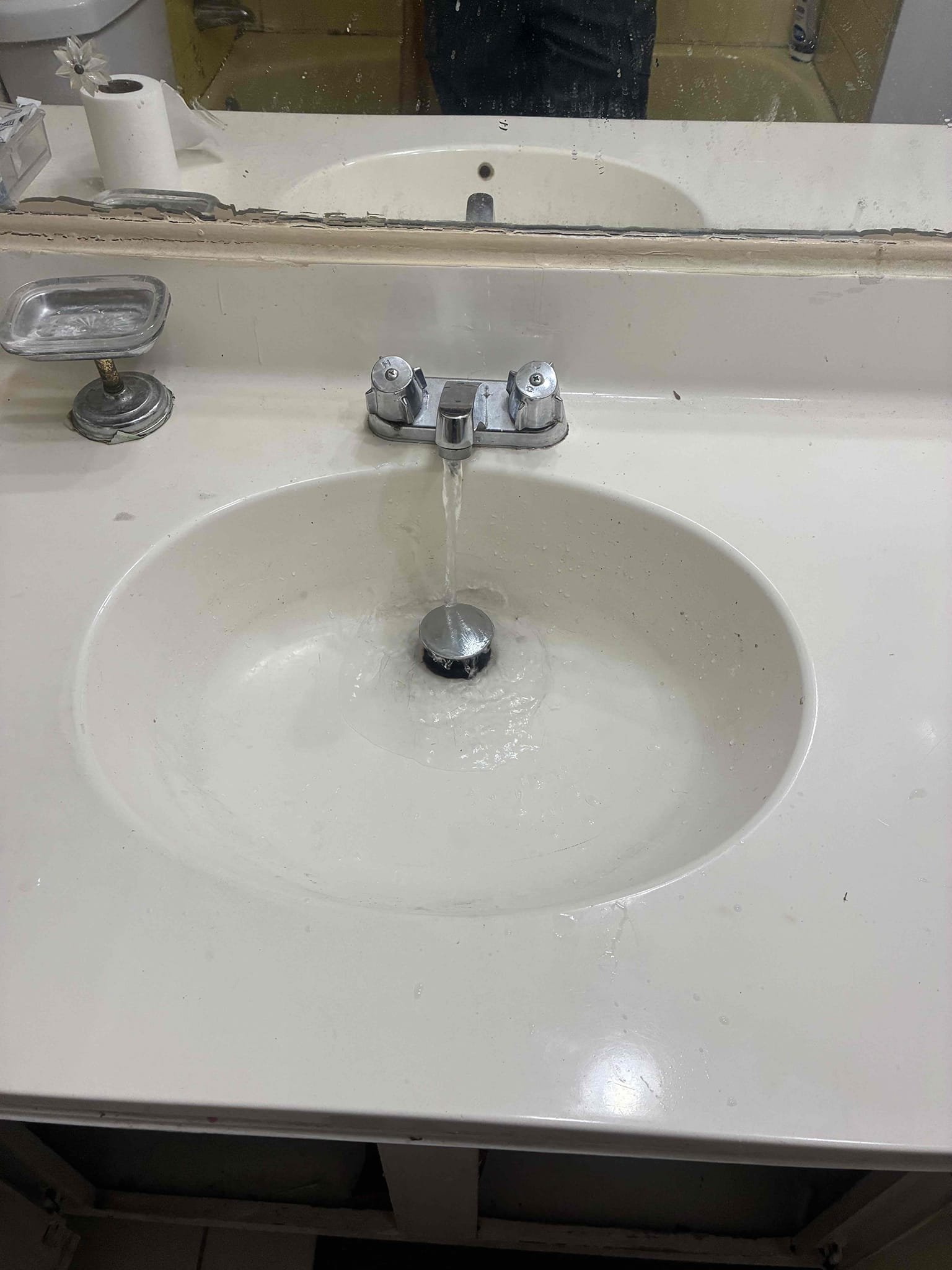 Customer had slow draining sink and loose toilet. Gave options for repair/replacements. Customer only wanted to address sink and did not want any additional items looked at in the home. Ran hand machine to clear drain filled drain to check for proper drainage function.