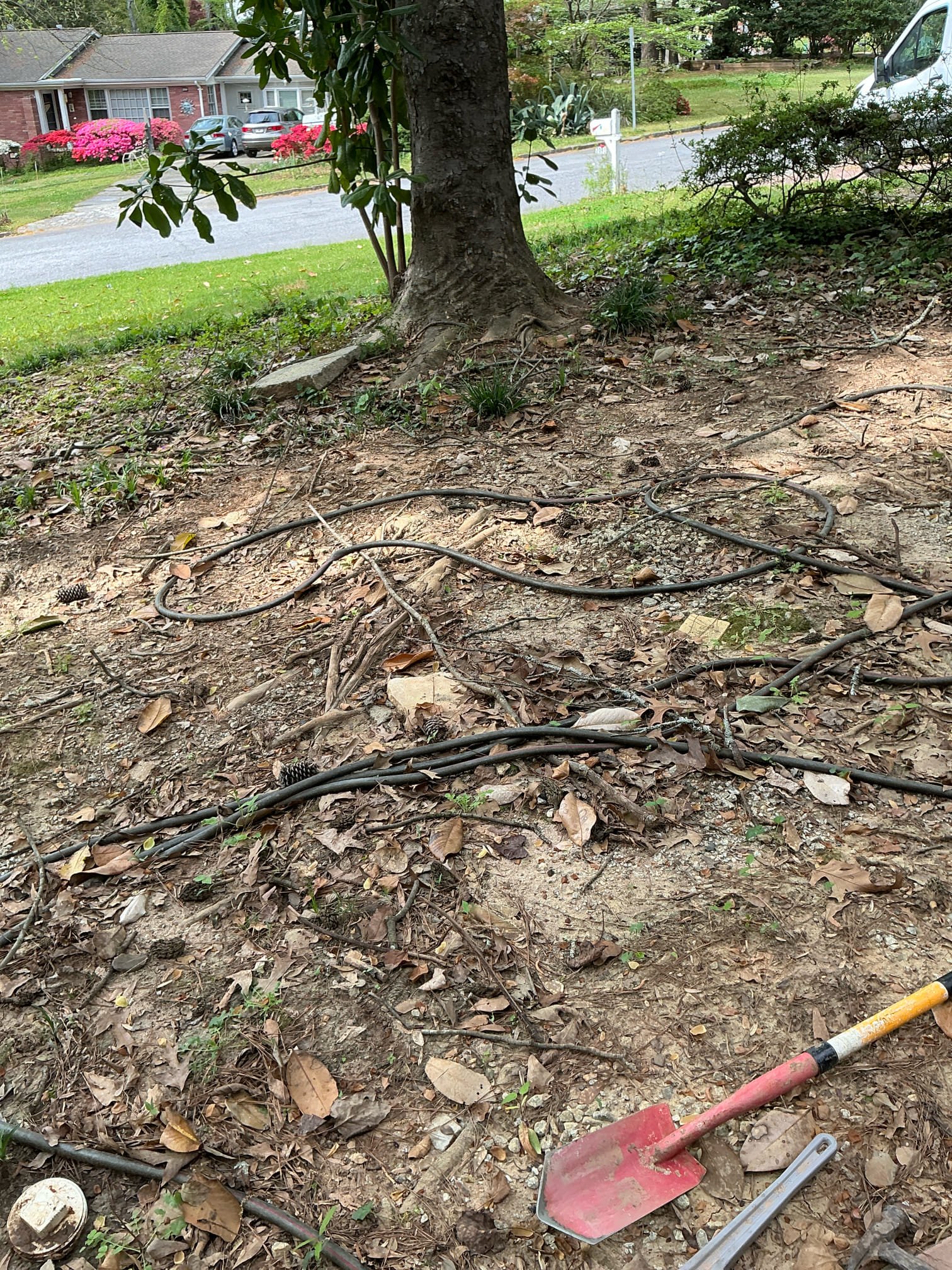 Client called us out due to them having a backed up sewer line, causing all drains in home to not drain. Client has 2 cleanouts for the sewer line outside, one in yard and one closer to the house. The cap is off the one in the yard but the cleanout closer to home had a cap on it. Removed that cap and the line was under a little pressure/it was full of water, indicating an issue. I inserted my chain snake drain machine and ran it some when I hit turbulence. The line started flowing fairly easily with using that machine. Once cleared I was able to get my sewer camera in the line to see what’s going on. The line has a large tree root infestation due to a section of pipe being broken out in yard near that cleanout. Located it about 9’ deep. Line is flowing for now but it is going to need to be dug up and repaired then bedded down properly to avoid this happening again. There is a large tree in middle of the yard, but the line looks good in that section and back to the home looks good as we