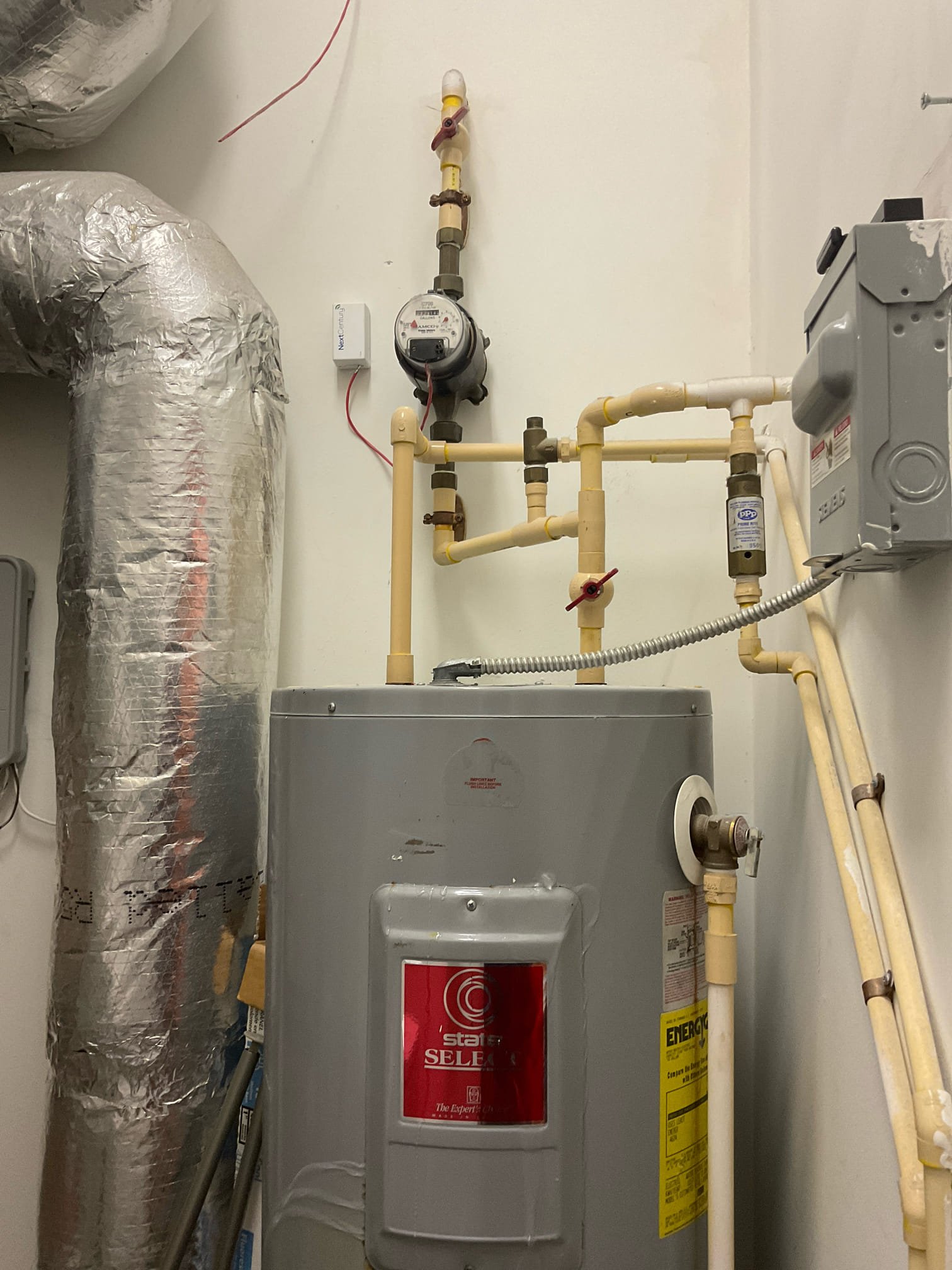 Today we replaced a busted 40 gal tall electric water heater , installed new pan , thermal expansion valve , new main unit shut off valve and shut off for new water heater , supply and installed a whole house water filter with bypass