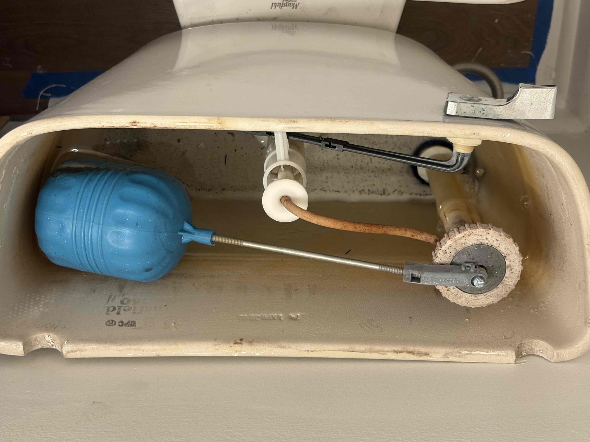 Called out today to install a customer supplied toilet in upstairs bathroom after a water damage and restoration up there from a Water leak. We went to Clean the old wax off the flange and the whole piece came up. Unsure why it was put on there at all as it was not necessary. The flange below was still in fine condition and proper height. Sat new wax ring and closet bolts then sat the toilet down. Fastened to flange and checked for sturdiness. Connected supply line then turned on to test. All good. The old toilet is slowly running after turning on. Client asked that we turn it off and they would take care of that repair. Caulked around base of toilet. 