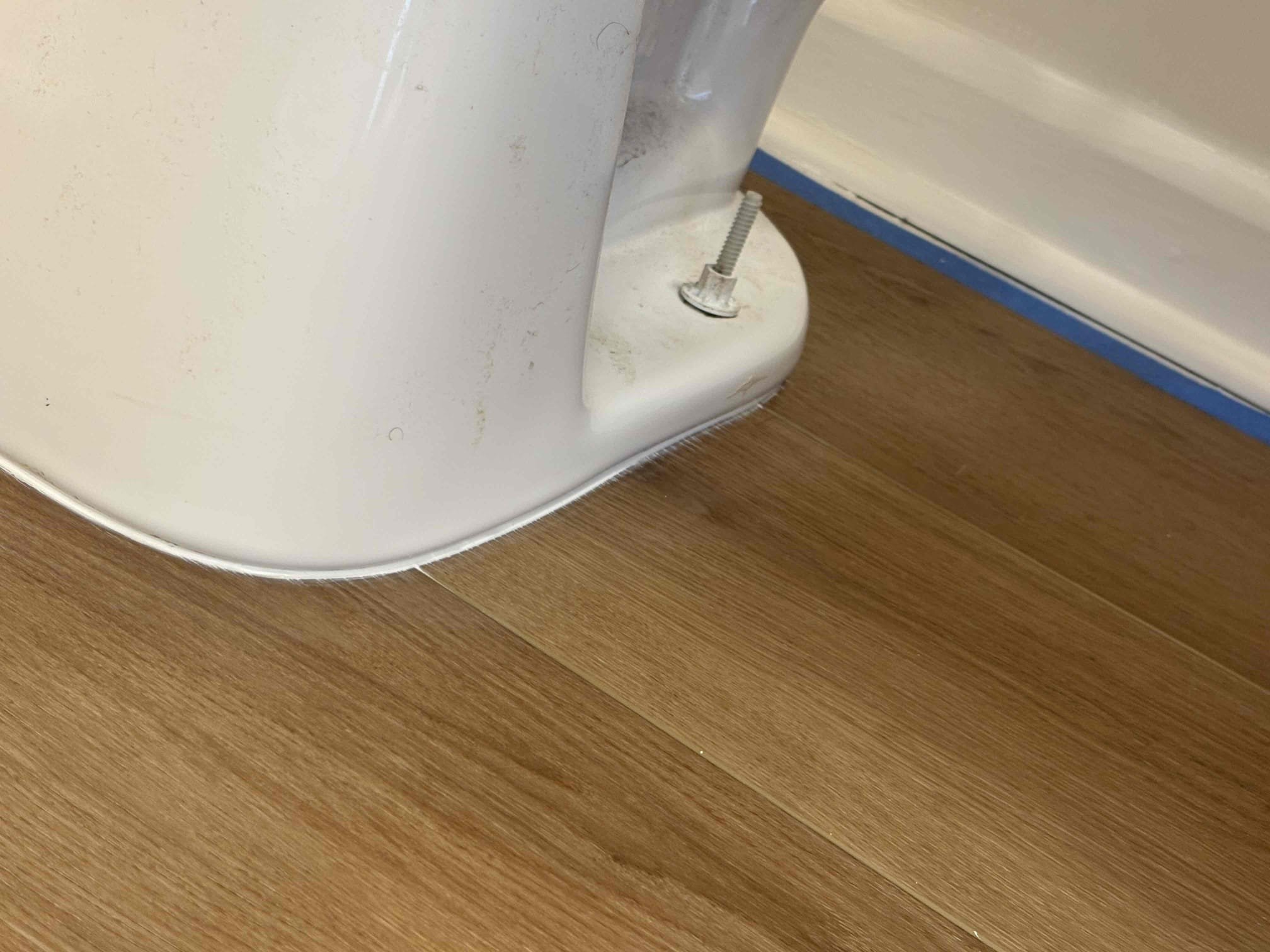 Called out today to install a customer supplied toilet in upstairs bathroom after a water damage and restoration up there from a Water leak. We went to Clean the old wax off the flange and the whole piece came up. Unsure why it was put on there at all as it was not necessary. The flange below was still in fine condition and proper height. Sat new wax ring and closet bolts then sat the toilet down. Fastened to flange and checked for sturdiness. Connected supply line then turned on to test. All good. The old toilet is slowly running after turning on. Client asked that we turn it off and they would take care of that repair. Caulked around base of toilet. 