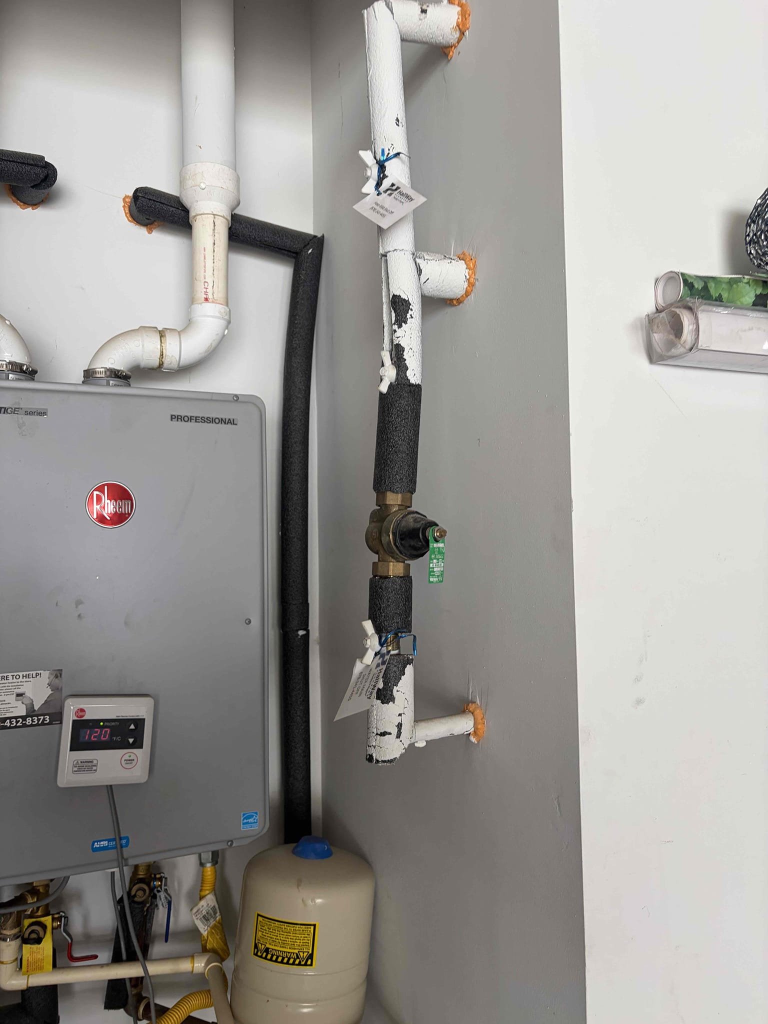 This customer wanted to make sure that he had bypass valves installed on his tankless water heater because he was planning on doing the flush himself however, I recommended him to do our membership that includes the tankless flush for our annual visit without in mind he instead of spending the $390 on the flush. He would actually pay the 240 for the year and get all the special benefits. It comes with membership so that’s what he decided to do. His water. Pressure is fine. His tankless is fine as well. 
