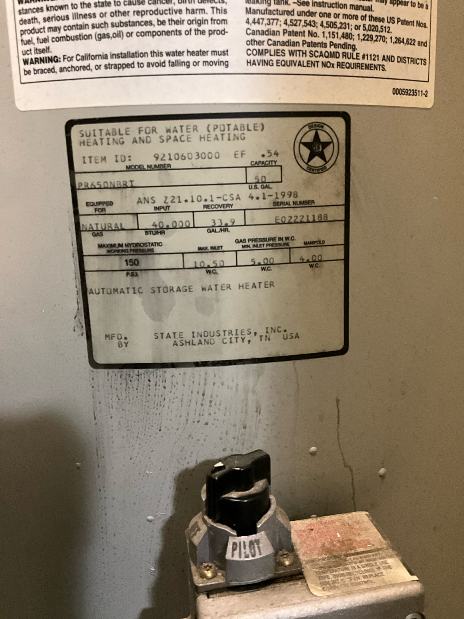 Call for water leaking in basement.

Arrived and met with Ms. Hao. She states that she found water on the floor today, and they discovered the water heater was leaking.

I assessed the water heater and found that the interior tank has a rupture that’s allowing water to escape on to the floor. Pressure test could not be performed, as water was off. However, pressure regulating valve has rust and the shut off is leaking. The thermal expansion tank is leaking from above the water heater and is supported only by the piping.

I also recommended having provision restoration out to help with water extraction and the restoration process.

After providing replacement options for Ms. Hao she stated she declined work at this time. 