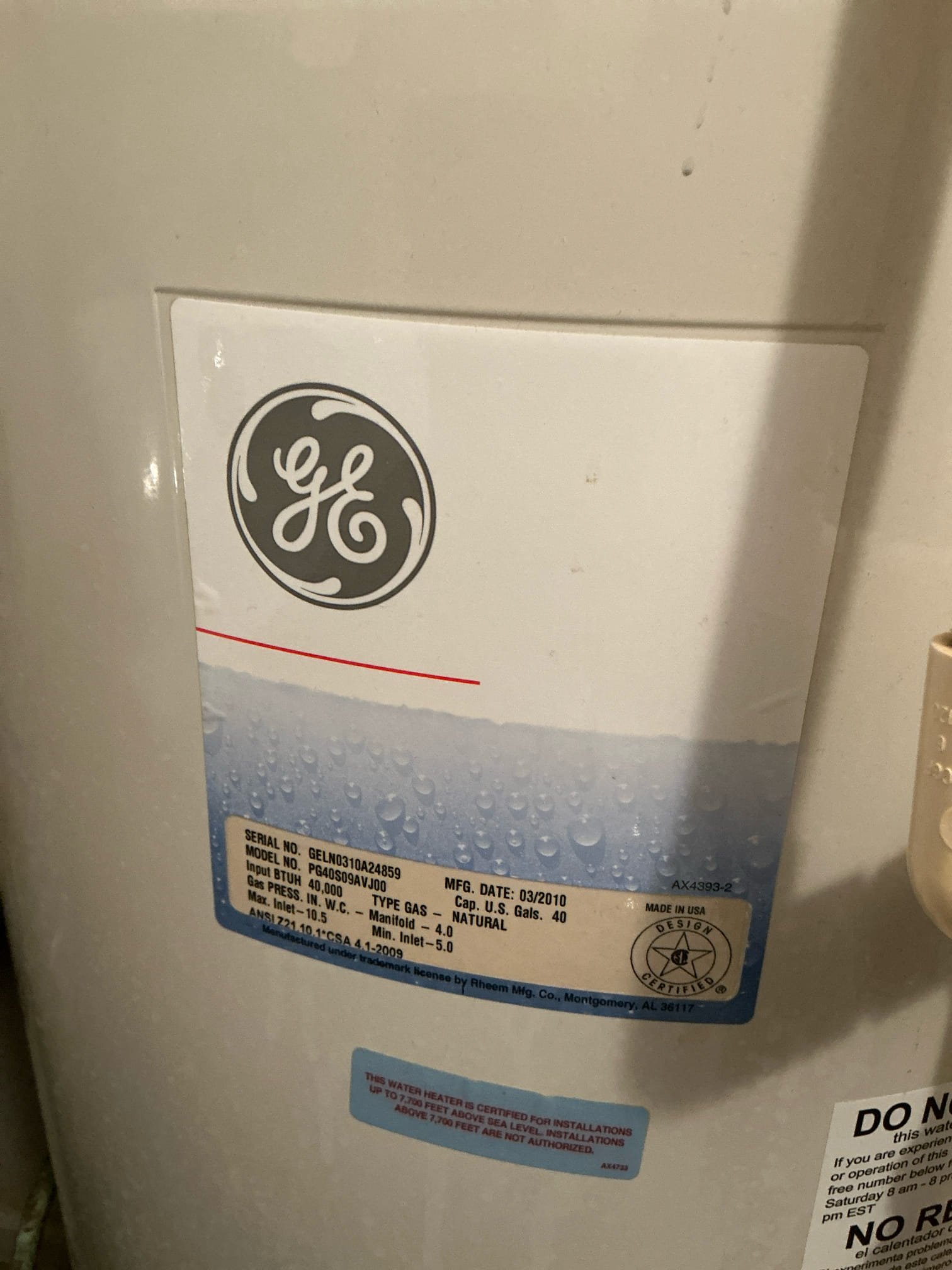 Left estimate for water heater replacement. Strongly advise to replace sooner than later, heater is from 2010