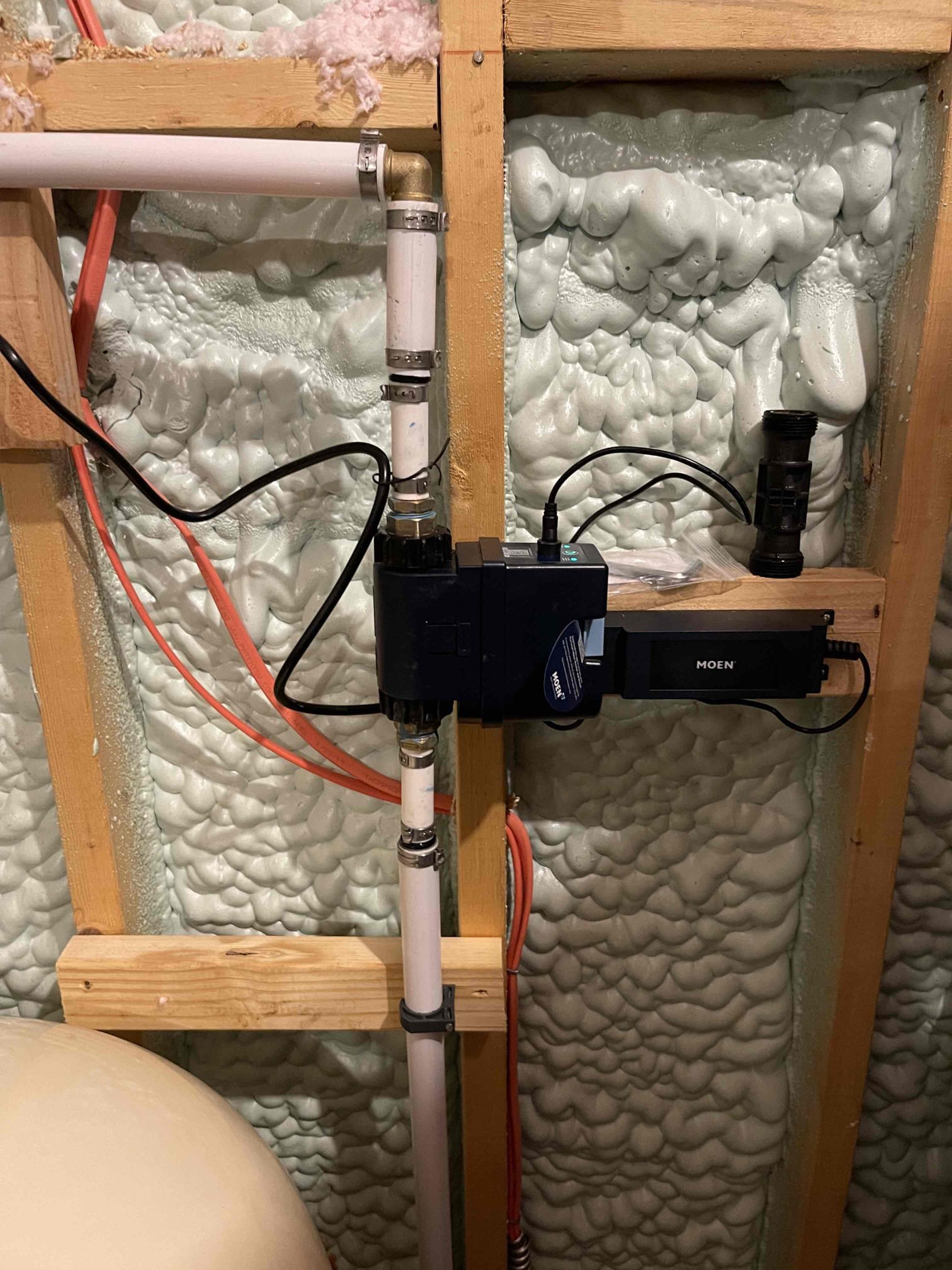 Customer had a Flo by Moen previously installed by another plumber. He was having issues with it while he was out of town and the other plumber came and just removed it and connected the temporary bypass. He could not get ahold of the other plumber so he called us. We reinstalled the FLO device and ensured it was connected to his phone. Helped him set the parameters so that it wouldn’t react when his filtration system regenerated. We contacted Moen who said the Flo device should be installed after the filtration system due to the home being on well. He wanted to leave it before the filtration system so if the filters ever leak, the Flo device will detect that. Device is working, we confirmed on the home owners app, however the WiFi connection in the back corner of the basement is not great and can cause some issues with it functioning when he is away. Recommended he get some sort of WiFi boosting system to improve the connection in that room. No further issue at this time. 