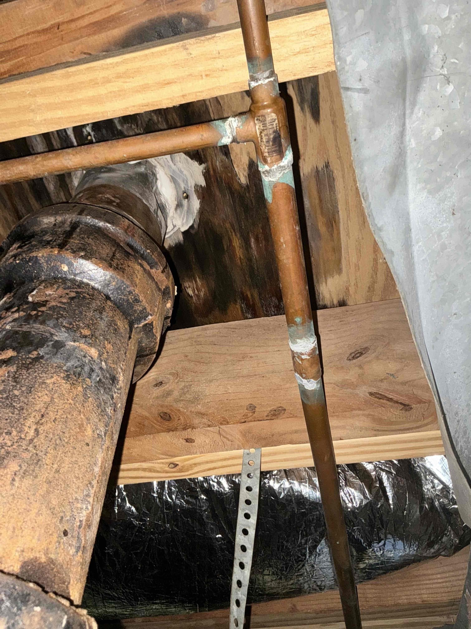 Water leak upon arrival, customer stated he noticed water dripping in the crawlspace from the toilet. After turning water on to the toilet it began to leak out of the toilet causing water damage. Informed customer the toilet had cracked and that’s where the water was coming from. Informed customer we could replace the toilet or install a customer supplied toilet. Also found a lead flange informed customer we could replace the section of lead as well as cast iron. Gave customer estimate to install customer supplied toilet as well as replacing the flange from the bottom. I collected for pulling the toilet and applied what the customer paid today towards the next repair after provision comes out. Left toilet pulled and provision will be in contact 