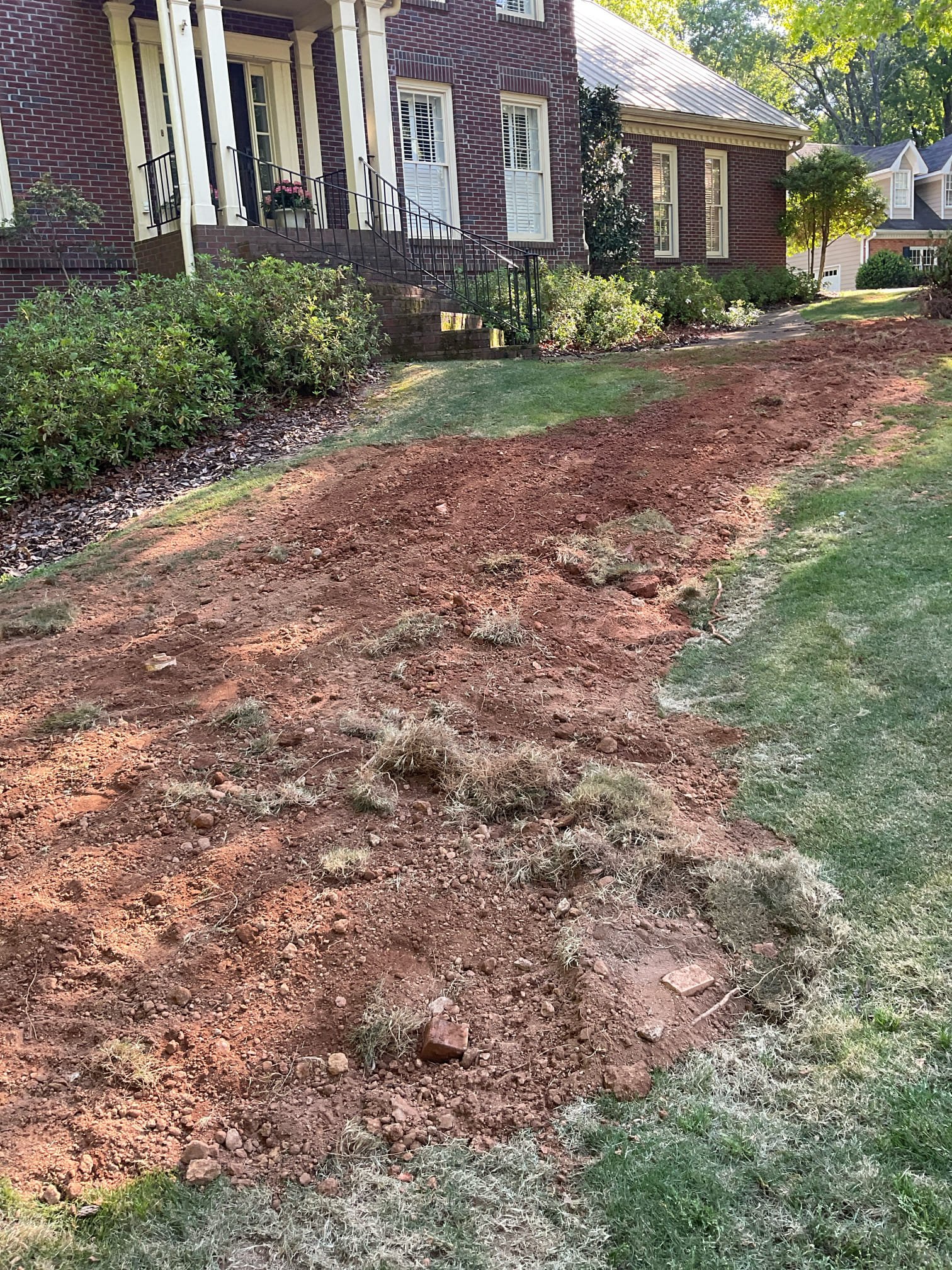 Replaced a belly sewer line from house to middle of the yard with excavator digging , back fill , removed a section walkway , not included grass and plant put back 