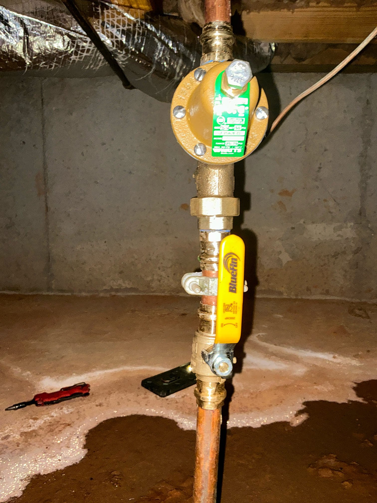 Found water pressure at 110 psi. Replaced main house shut off and Prv in crawl space. Set pressure to 63 psi with new Prv.