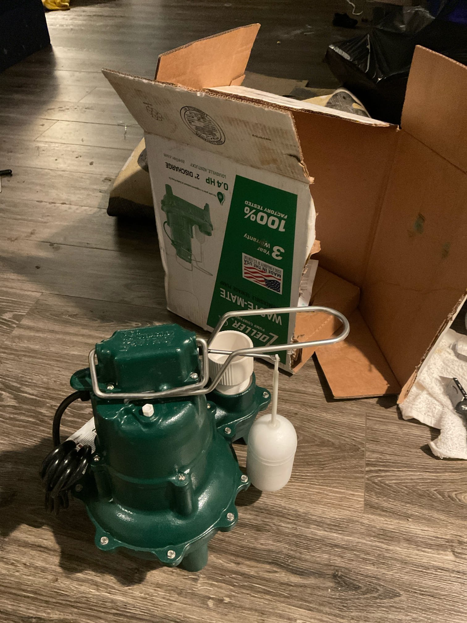 Replaced a faulty sewer ejector pump with a Zoeller M264 pump , new ball valve and check valve installed . Tested , is all working fine now . 