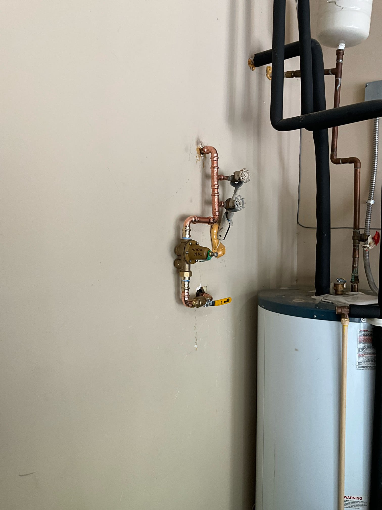 Returned and replaced prv, cut out whole house filter that customer wanted to dispose of, and reconnected the piping for the incoming water service and hose bibs. Tested all work to ensure proper function and no leaks. None were found. Set house pressure to 58 psi. 