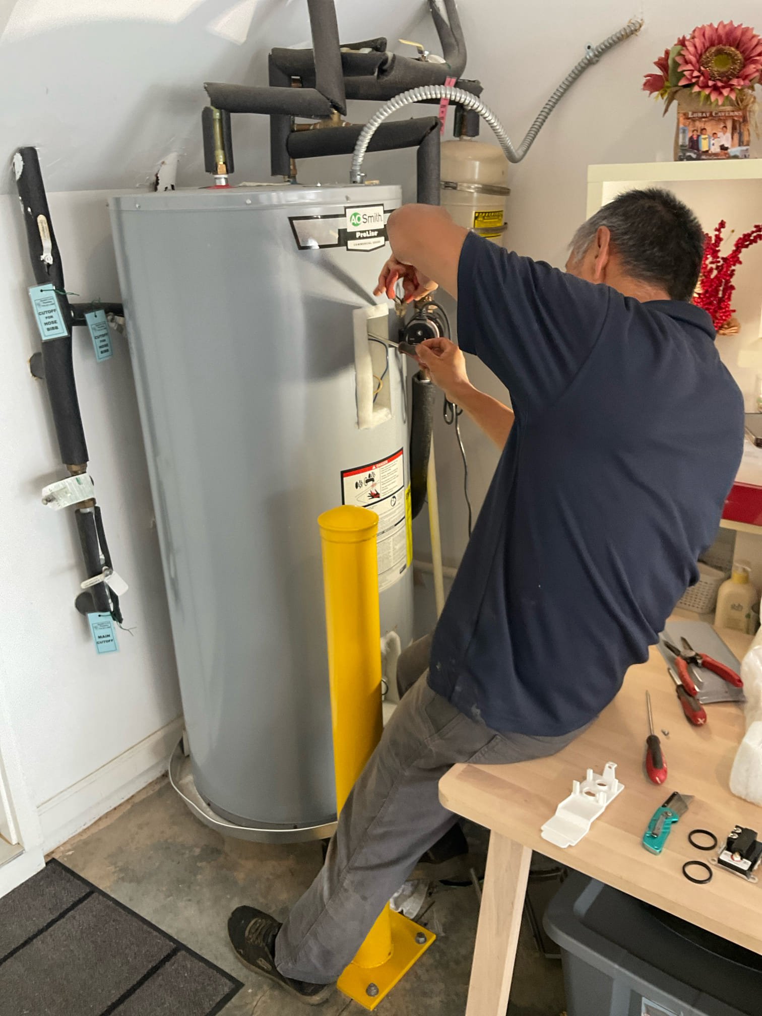 No hot water , rebuilt electric water heater with new top and bottom thermostat and elements 