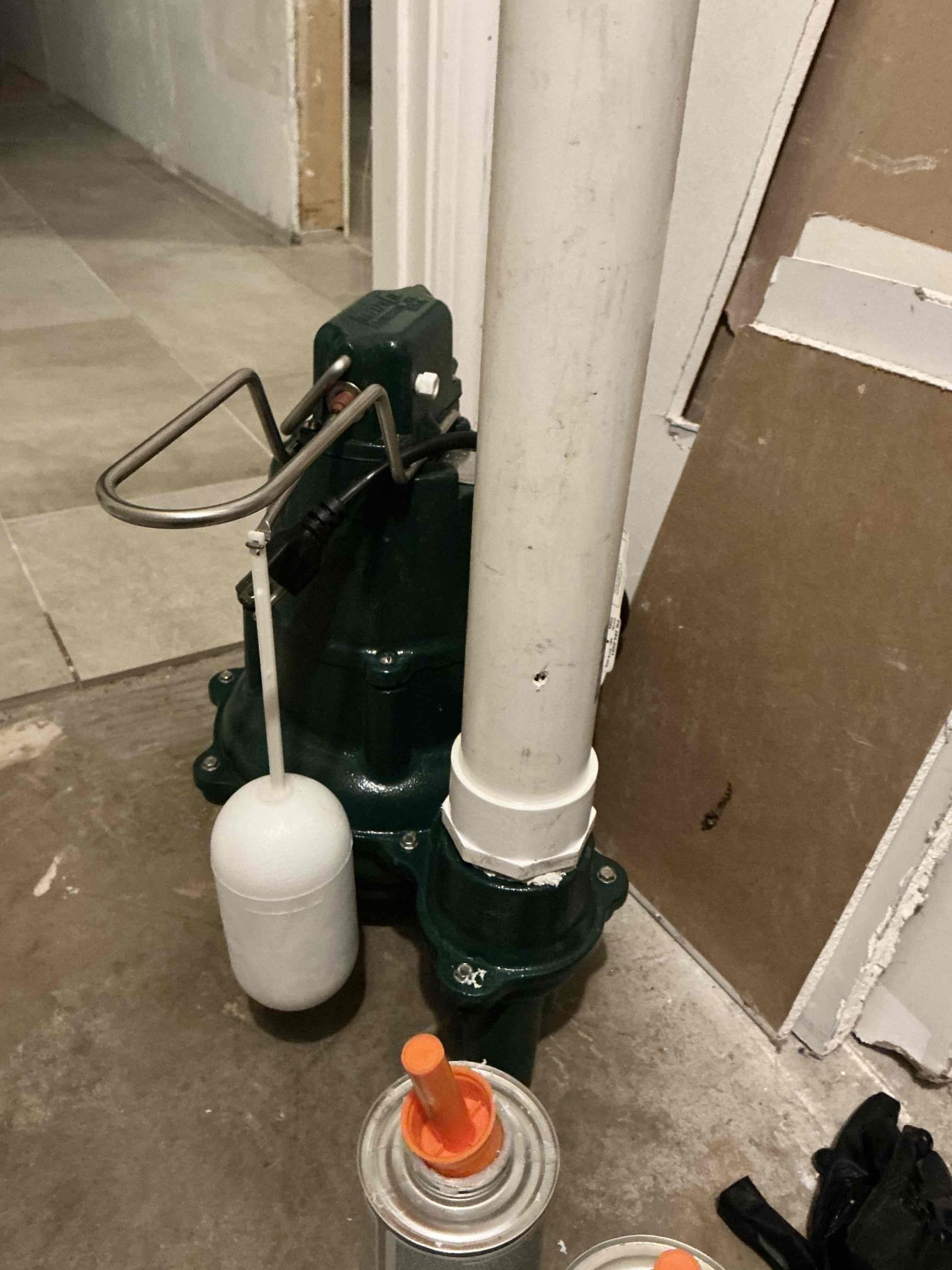 Customer called because toilet in basement was overflowing. After further inspection we noticed the sewage ejection pump would not start, recommended replacing pump also noticed water pressure to be extremely high recommend replacing both ,customer opted only to replace pump at this time furnish install new sewer ejection pump connected to existing vent and discharge line. thoroughly  tested everything I found no issues work is tested complete.