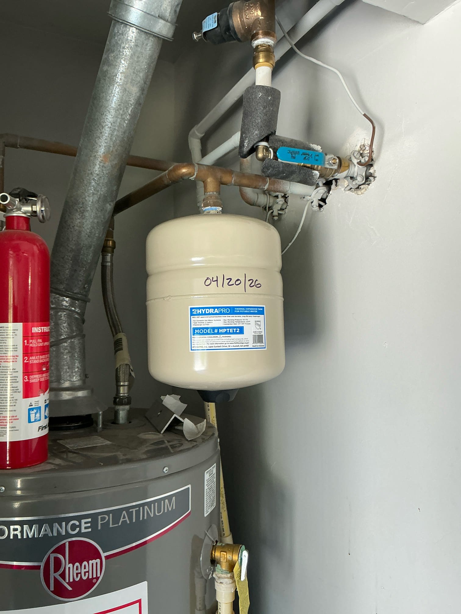 Gas was turned off to home. Diagnosed heater not lighting. Relight pilot light and monitored heater for 15 min. Heater is working with no issues and seems like gas control valve is working properly. Set at A. also replaced thermal expansion tank that started leaking while testing. No additional leaks found after repair. Left estimate to install shut off valve for water heater, Currently does not have a shut off valve and whole home has to be shut off.